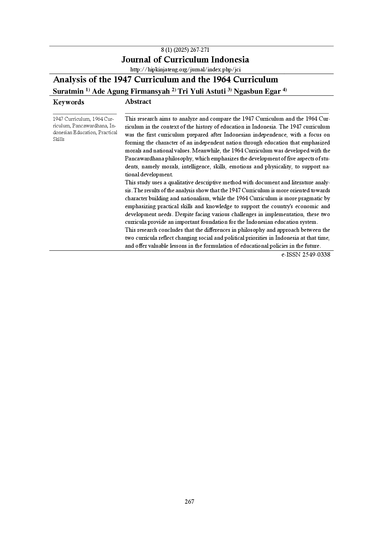 juris Analysis of the 1947 Curriculum and the 1964 Curriculum