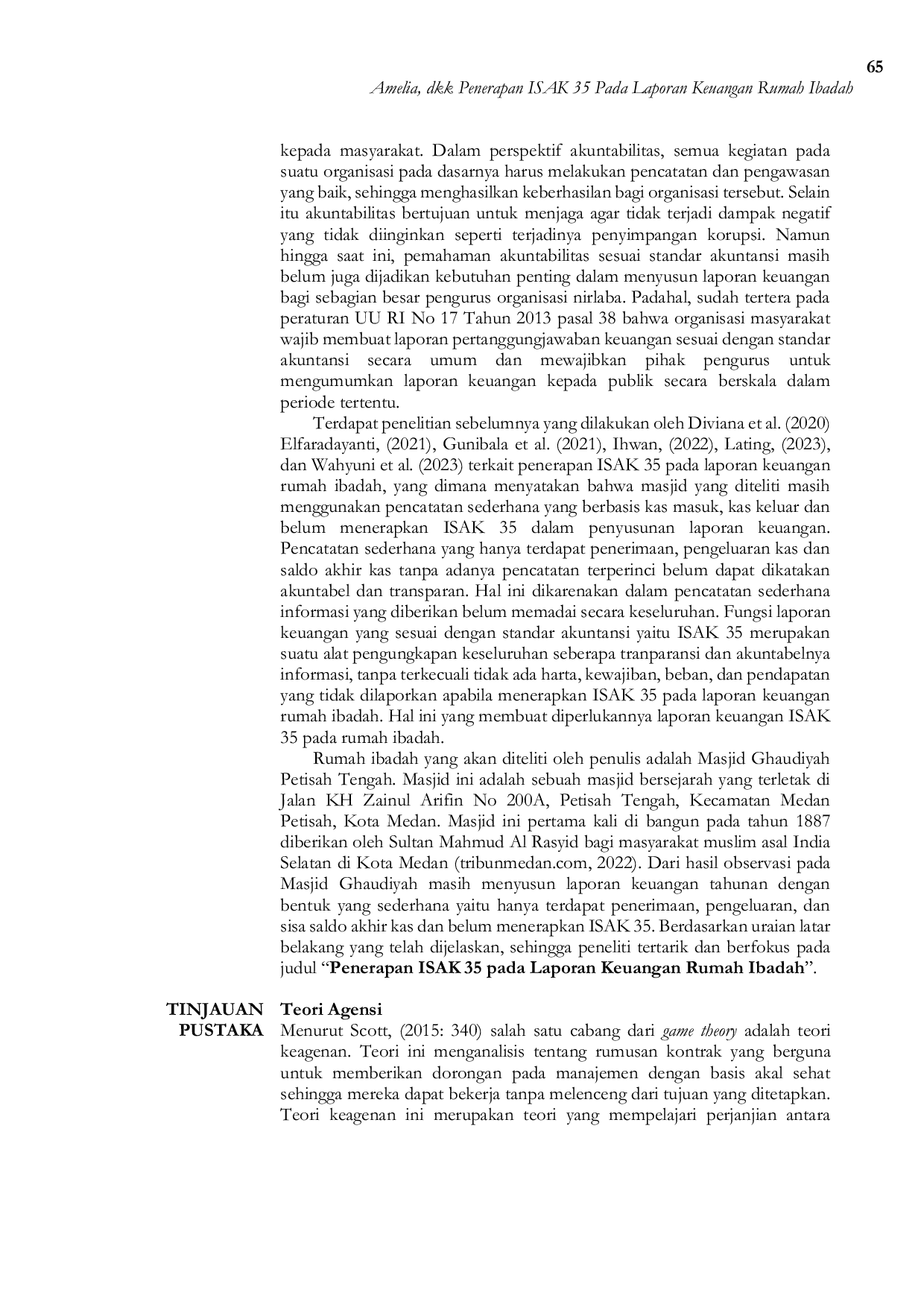 JURIS Penerapan ISAK 35 Pada Laporan Keuangan Rumah Ibadah