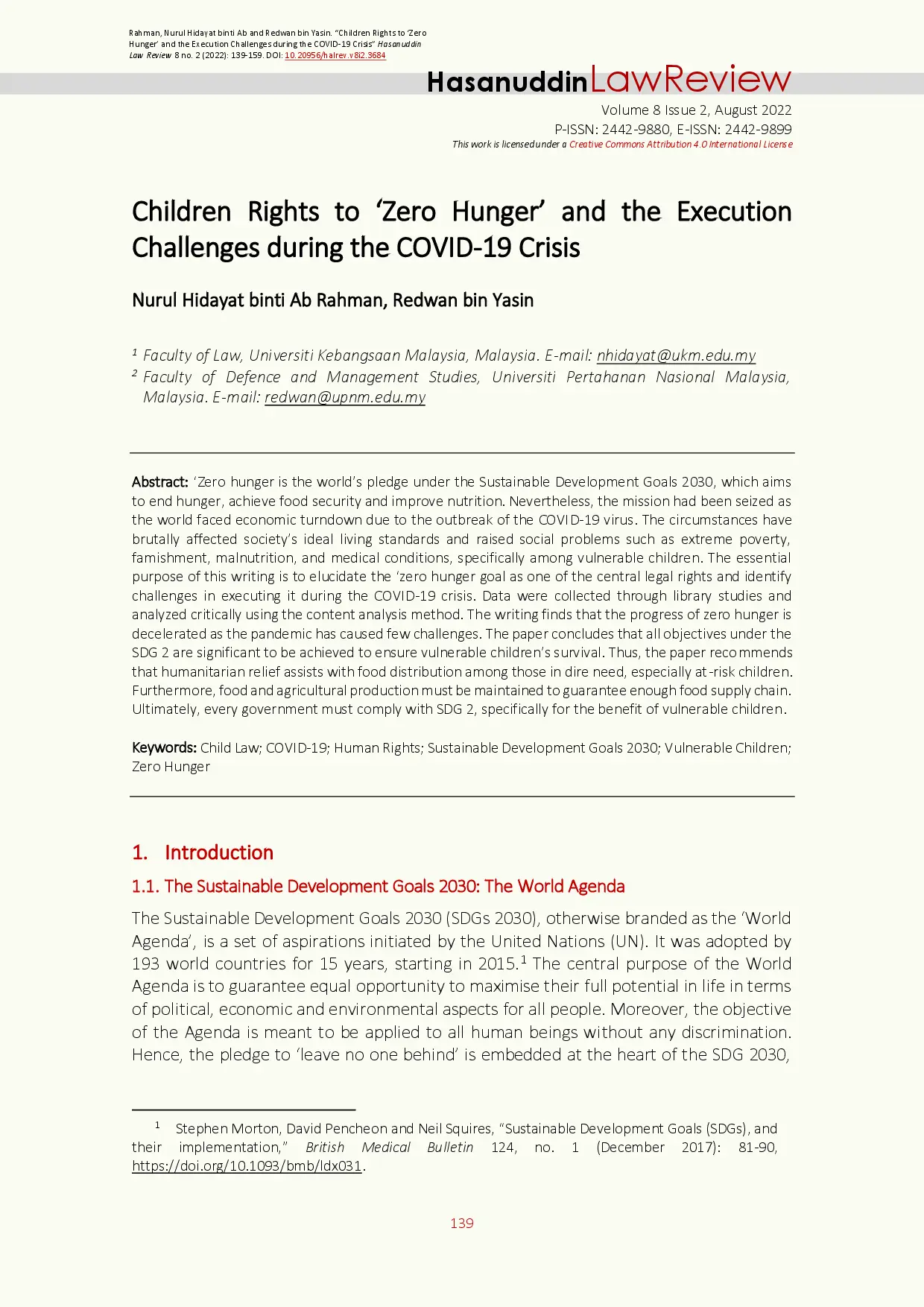 juris Children Rights to Zero Hunger and the Execution Challenges during the COVID 19 Crisis