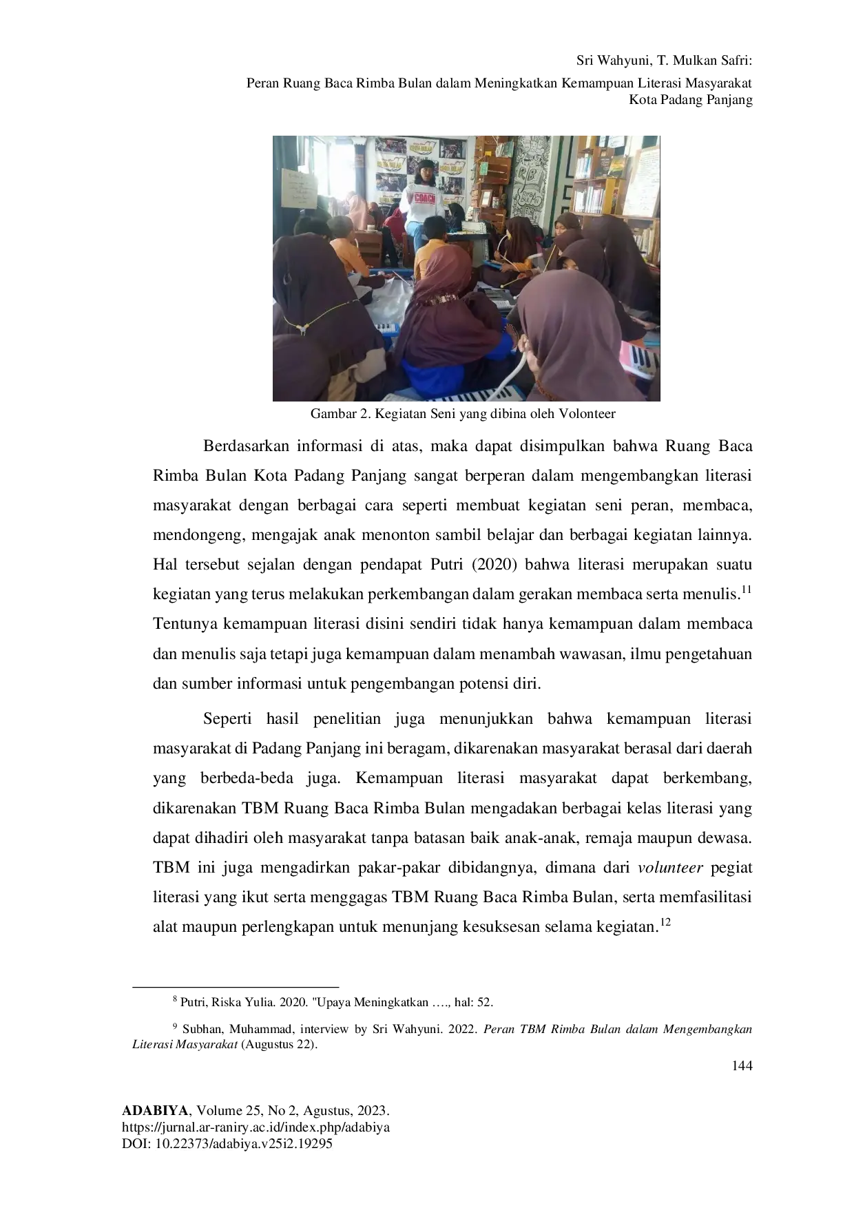 JURIS Peran Ruang Baca Rimba Bulan dalam Meningkatkan Kemampuan Literasi Masyarakat Kota Padang Panjang