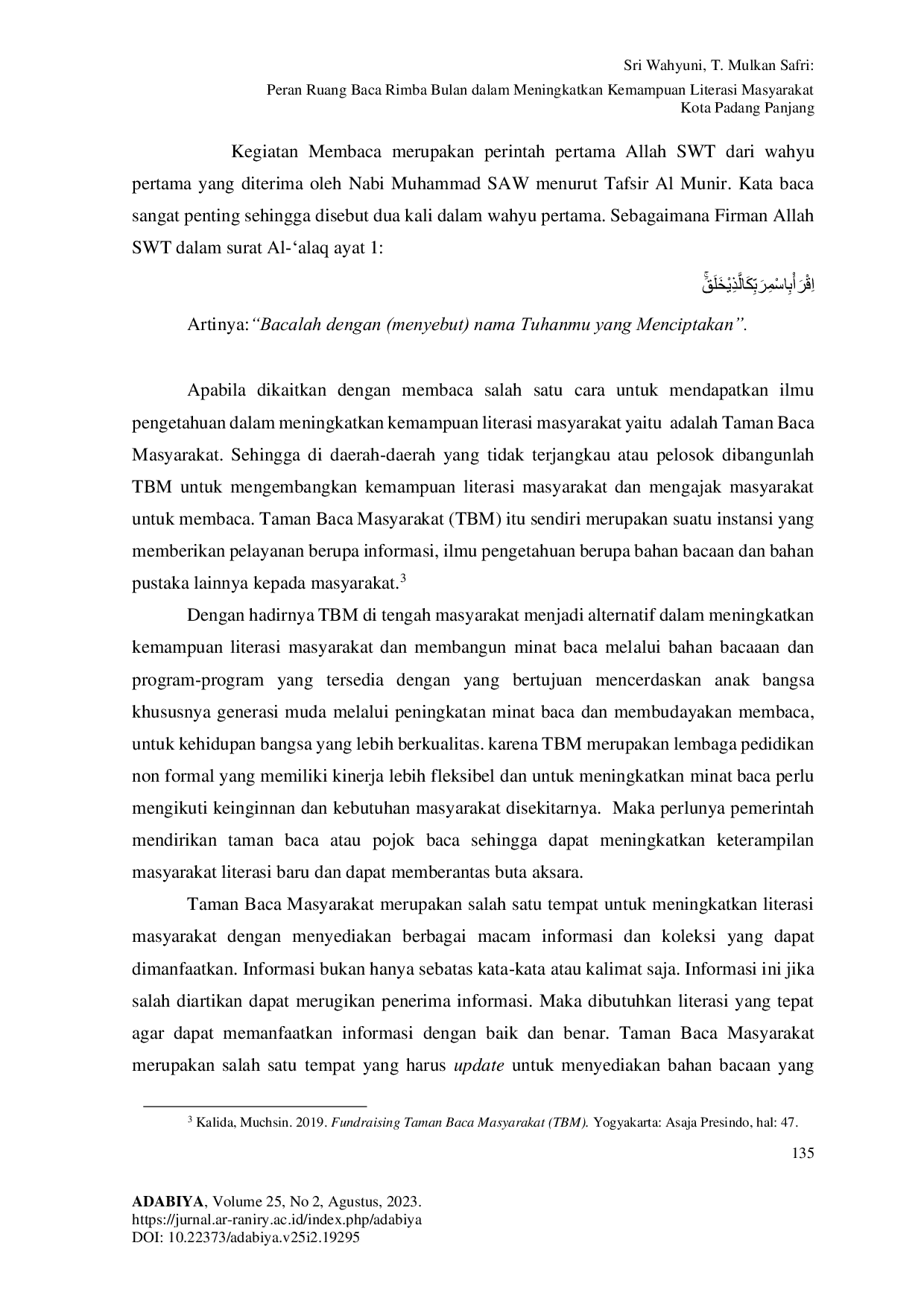 JURIS Peran Ruang Baca Rimba Bulan dalam Meningkatkan Kemampuan Literasi Masyarakat Kota Padang Panjang