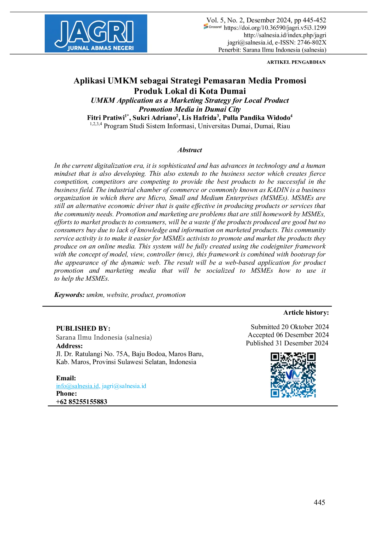 JURIS Aplikasi UMKM Sebagai Strategi Pemasaran Media Promosi Produk Lokal di Kota Dumai