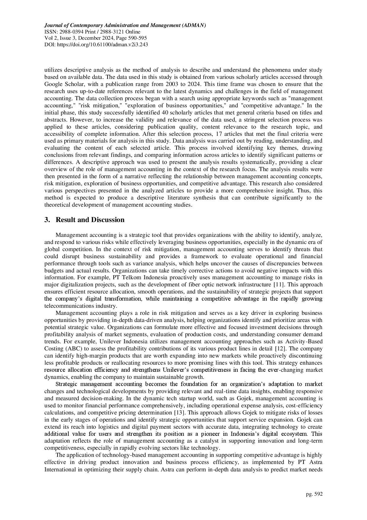 juris The Role of Management Accounting in Risk Mitigation and Business Opportunity Exploration for Competitive Advantage
