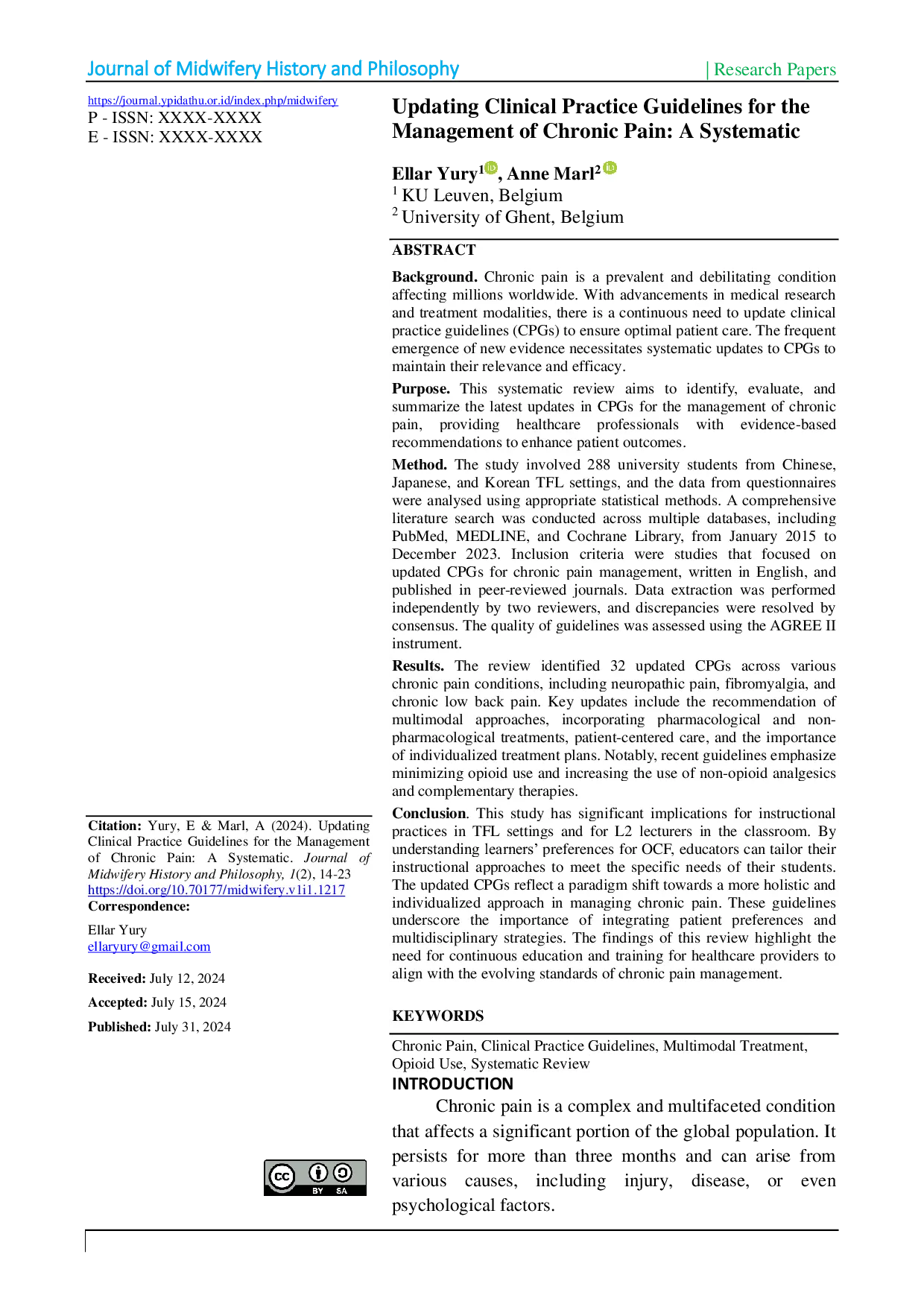 JURIS Updating Clinical Practice Guidelines for the Management of Chronic Pain A Systematic Review