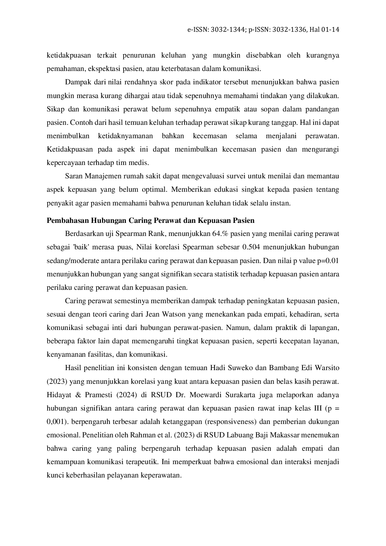 JURIS Hubungan Caring dan Kepuasan Pasien Rawat Inap di Rumah Sakit Islam Banjarmasin