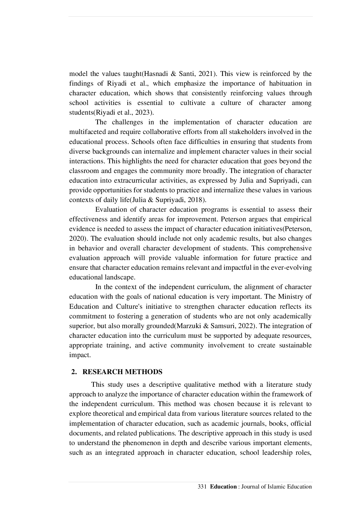 JURIS Implementation of Character Education in the Independent Curriculum