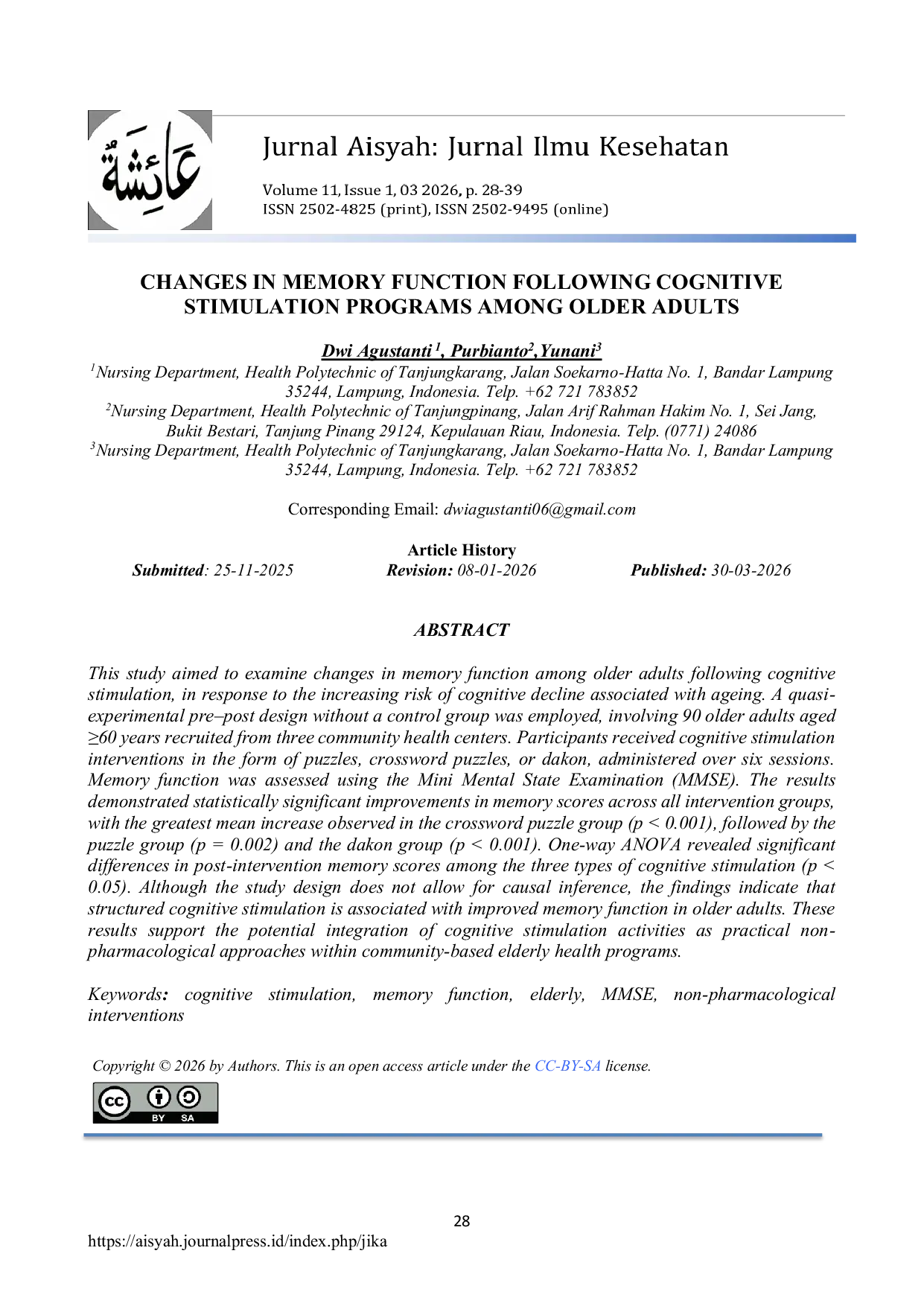 JURIS Changes In Memory Function Following Cognitive Stimulation Programs Among Older Adults