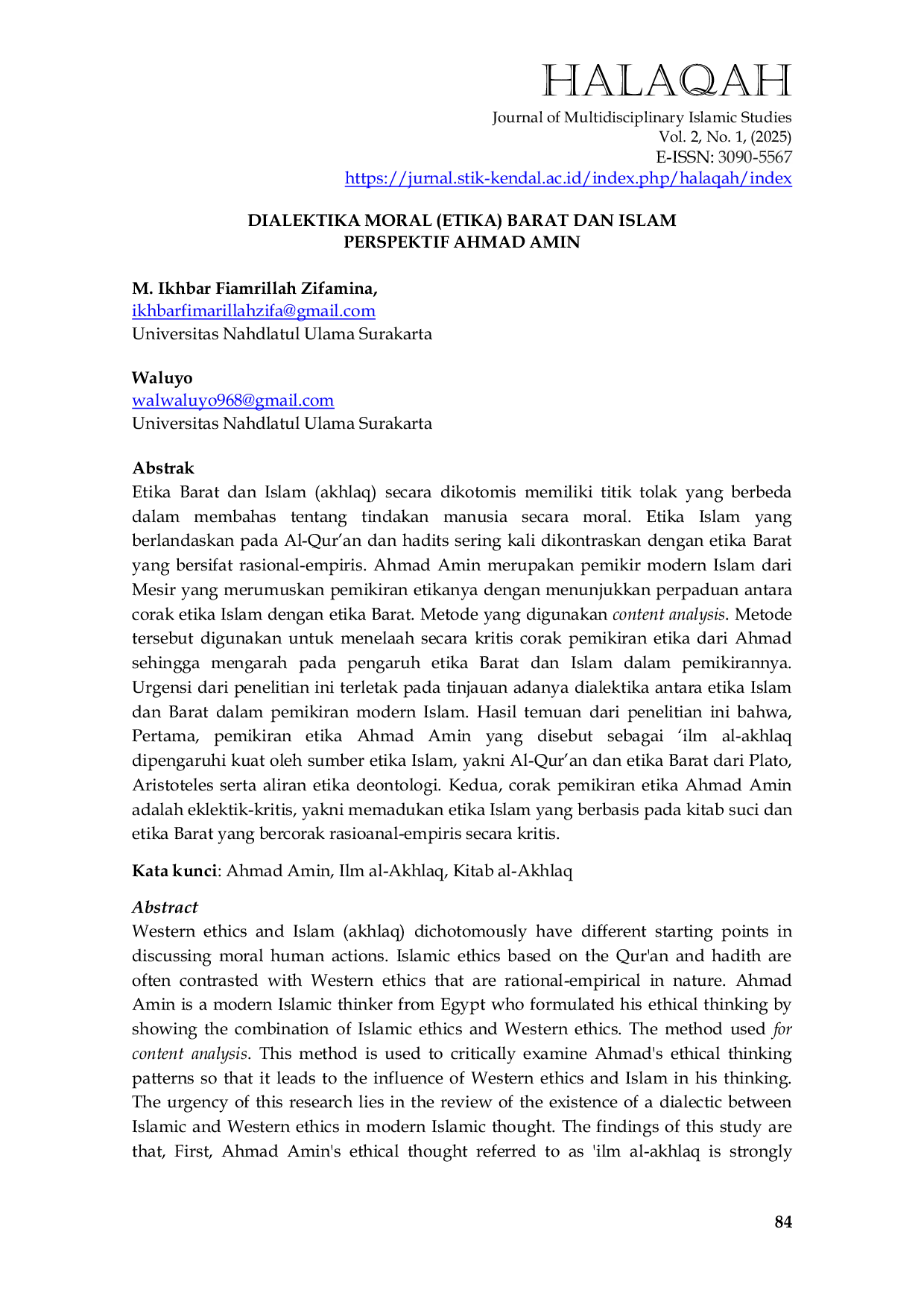 JURIS Dialektika Moral Etika Barat Dan Islam Perspektif Ahmad Amin