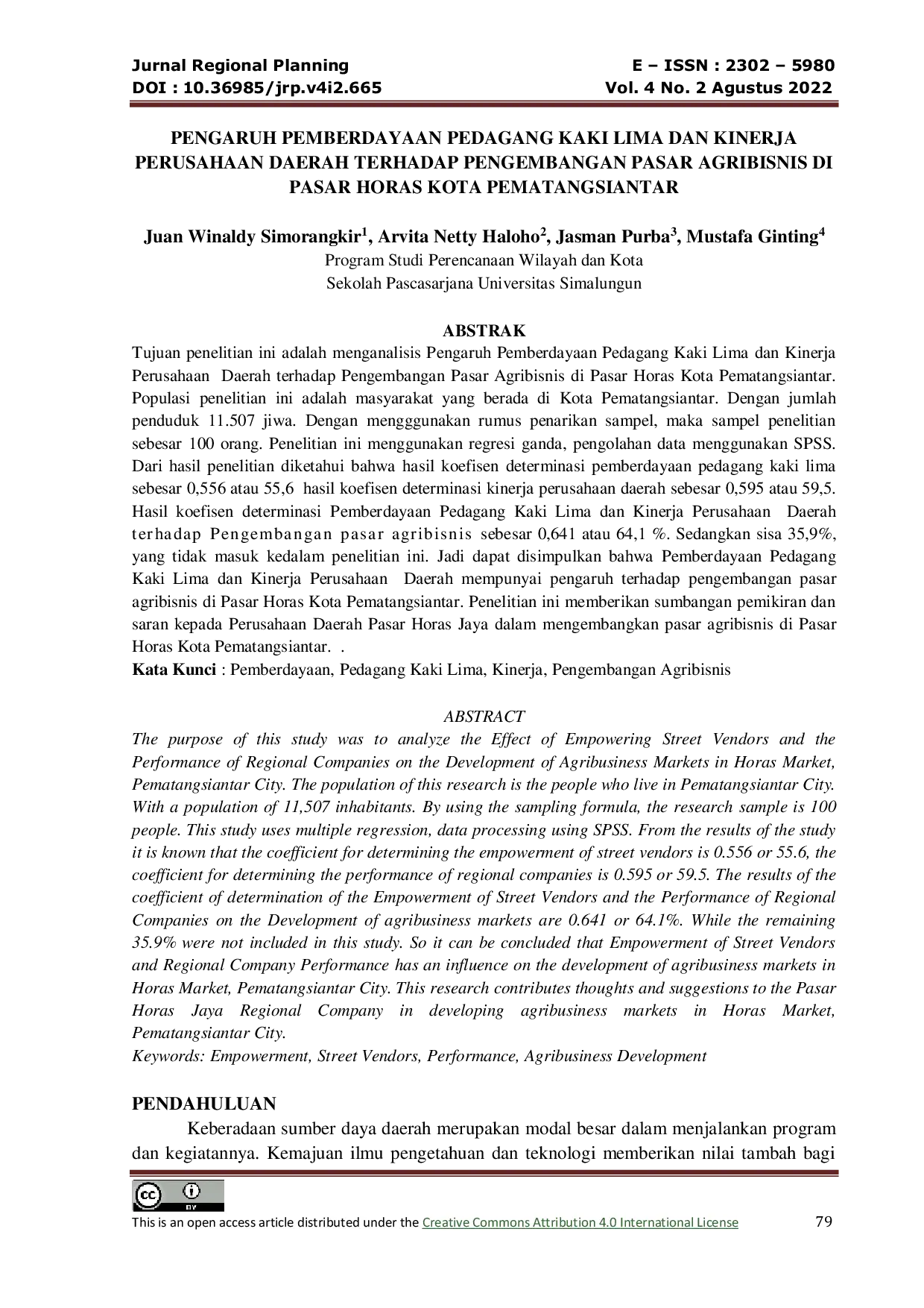 JURIS Pengaruh Pemberdayaan Pedagang Kaki Lima Dan Kinerja Perusahaan Daerah Terhadap Pengembangan Pasar Agribisnis Di Pasar Horas Kota Pematangsiantar