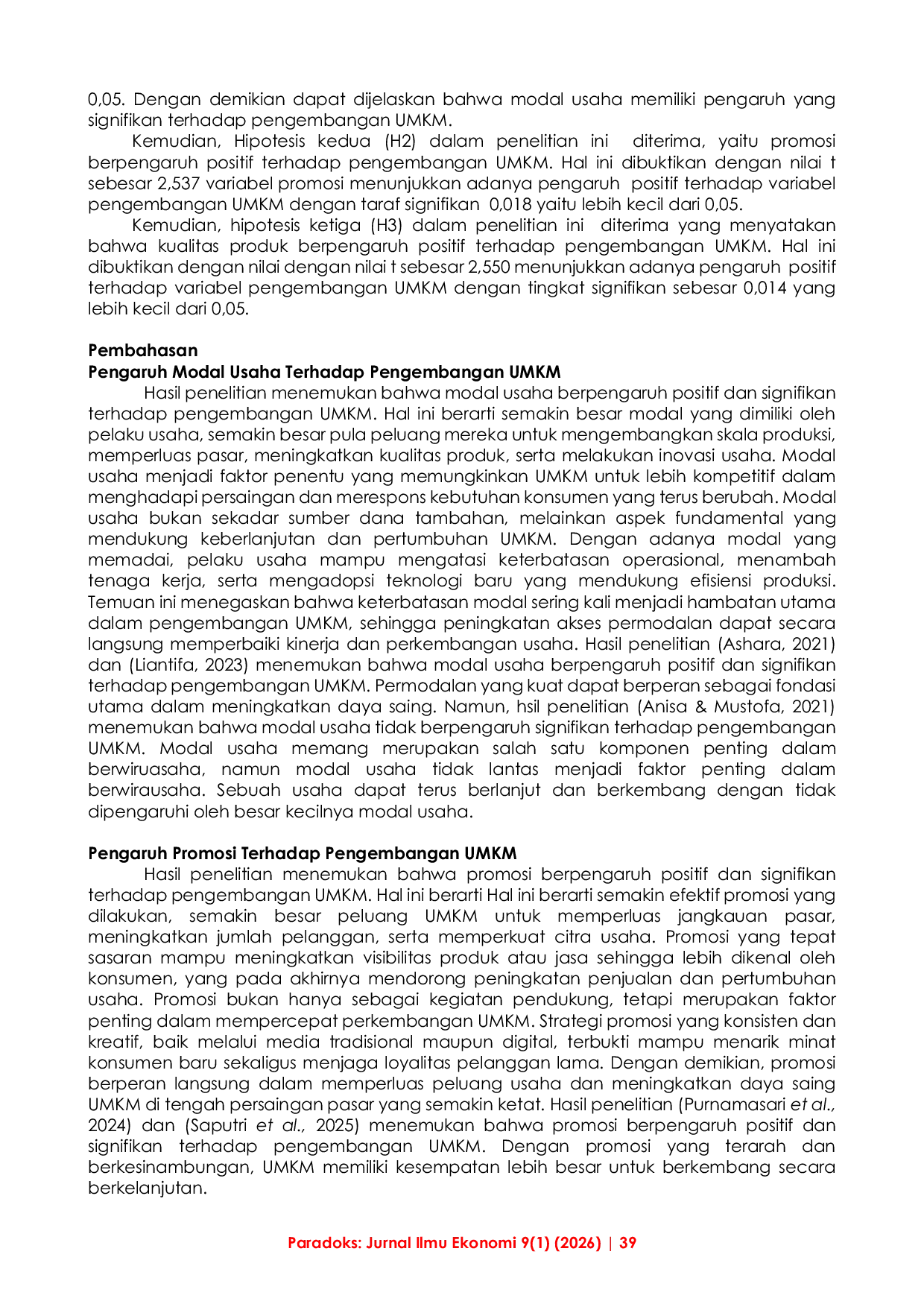 JURIS Kontribusi Modal Usaha Promosi dan Kualitas Produk Terhadap Pengembangan UMKM di Kabupaten Mamuju