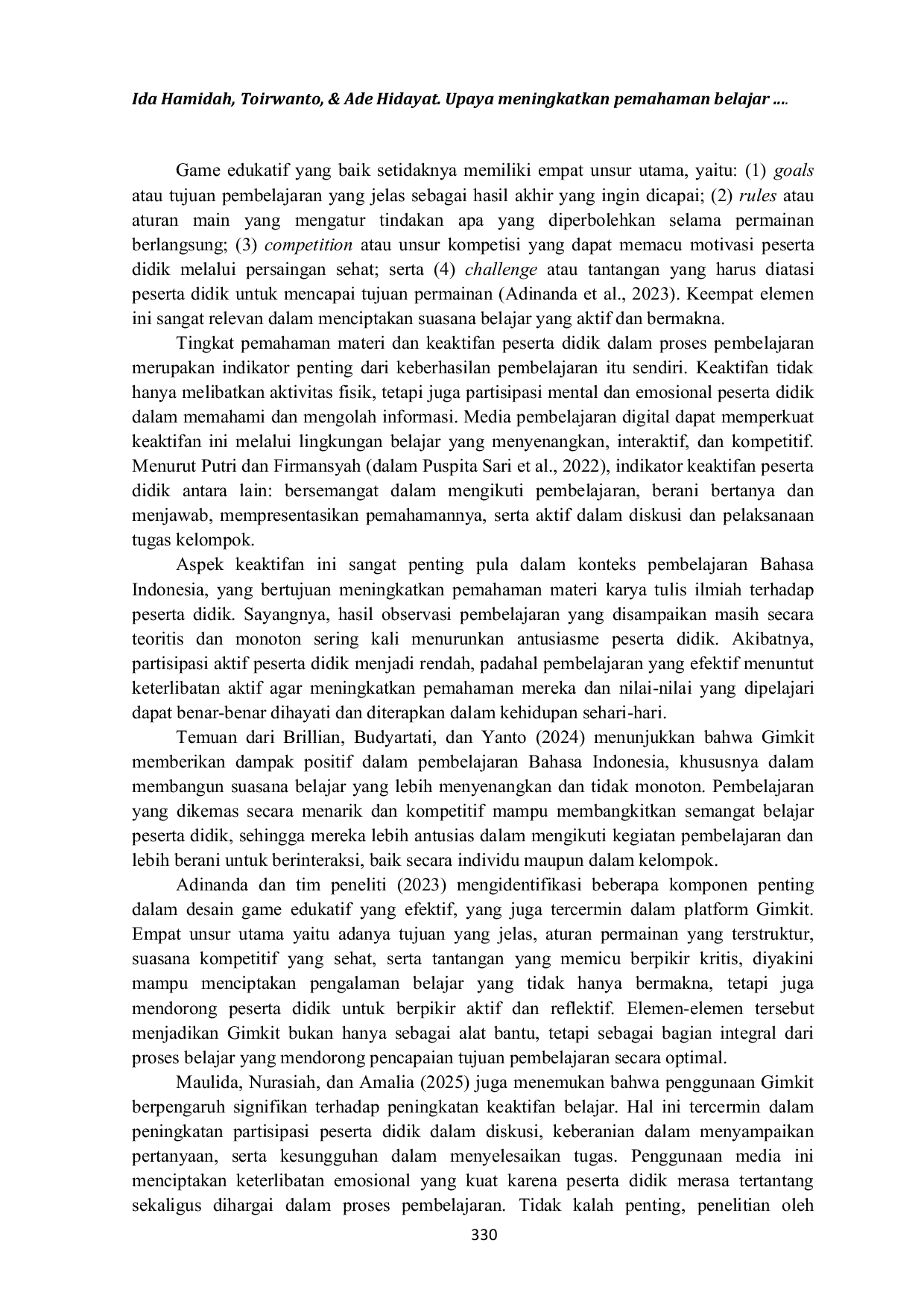 JURIS Upaya Meningkatkan Pemahaman Belajar Peserta Didik Melalui Penggunaan Media Gimkit Pada Pembelajaran Karya Tulis Ilmiah