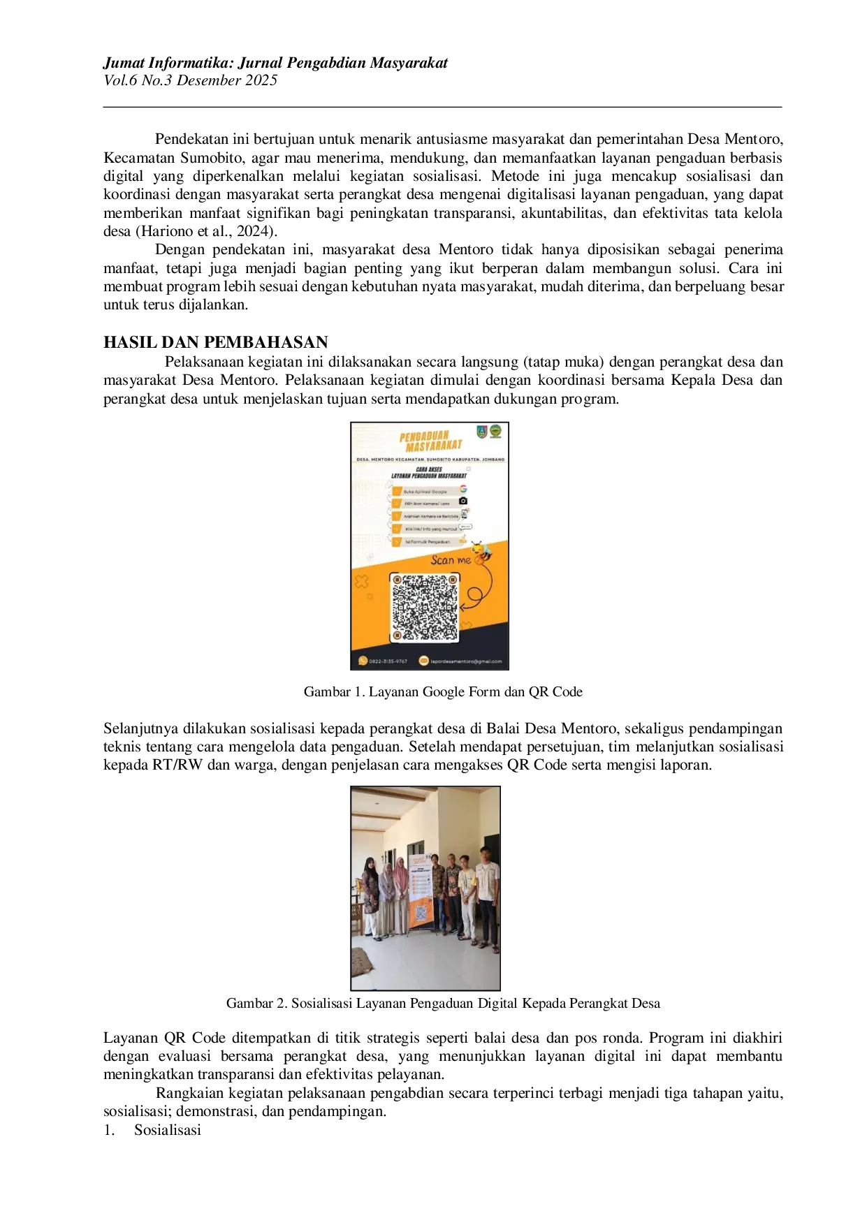 JURIS Digitalisasi Layanan Pengaduan Masyarakat Di Desa Mentoro