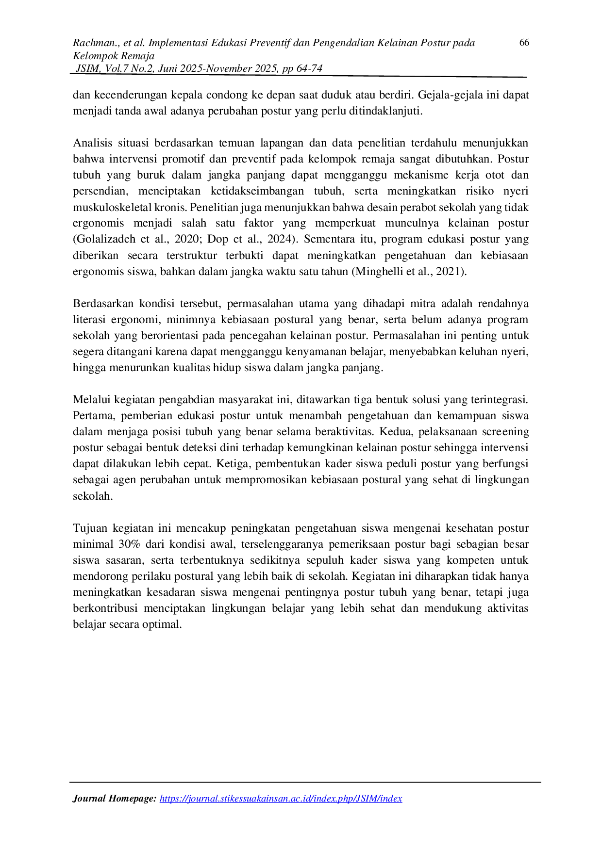 JURIS Implementasi Edukasi Preventif dan Pengendalian Kelainan Postur Pada Kelompok Remaja
