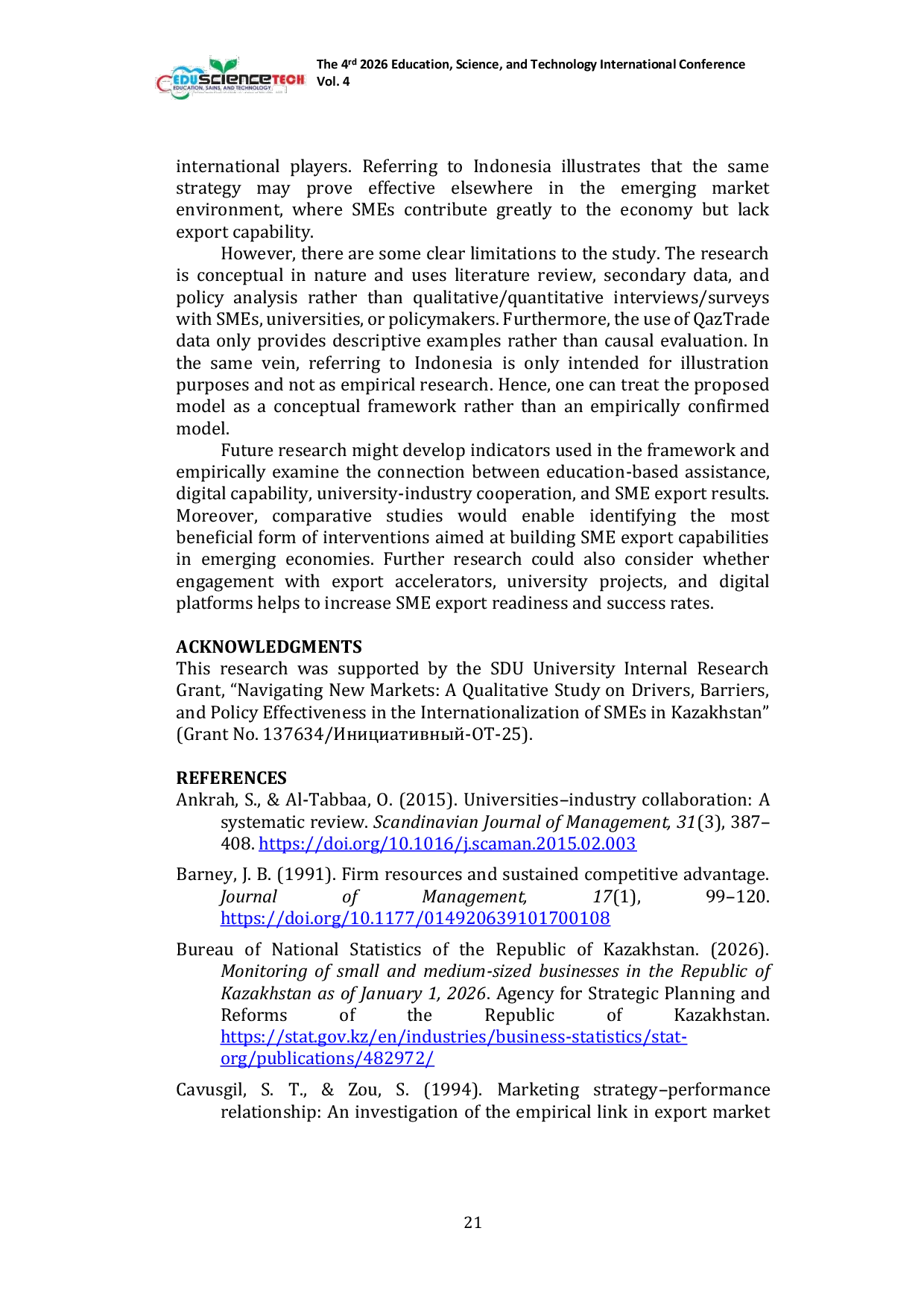 JURIS Export Readiness of Small and Medium Sized Enterprises in Emerging Markets A Capability Based Conceptual Model from Kazakhstan