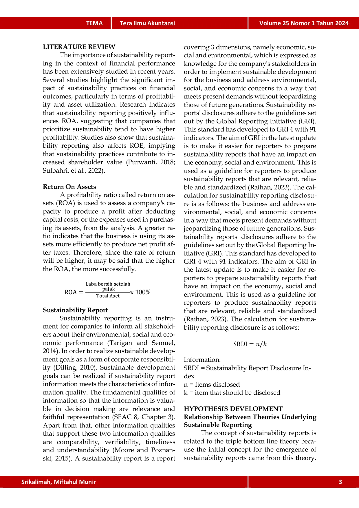 JURIS Sustainability Disclosure and Return on Assets An Analysis of LQ45 from 2020 to 2022