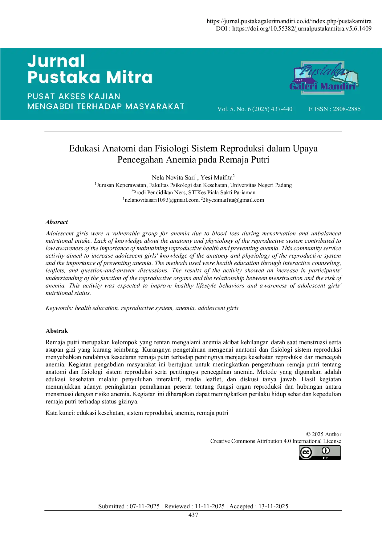 JURIS Edukasi Anatomi dan Fisiologi Sistem Reproduksi dalam Upaya Pencegahan Anemia pada Remaja Putri