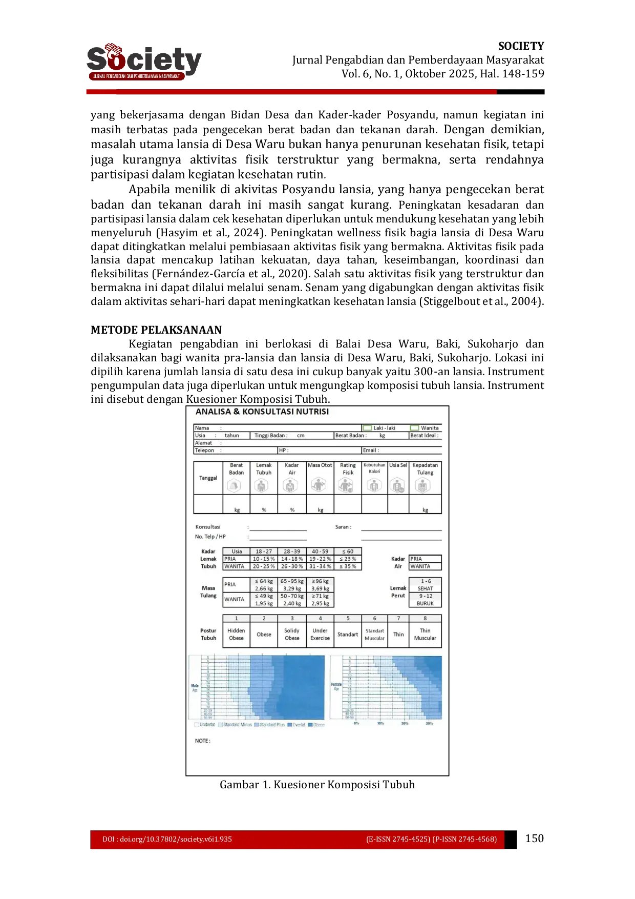 JURIS Pelatihan Senam Sehat dan Pengukuran Komposisi Tubuh untuk Meningkatkan Wellness Fisik Lansia