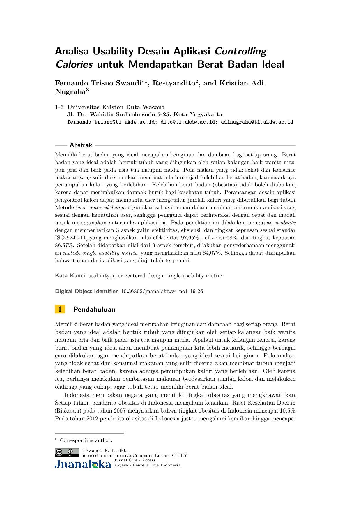 JURIS Analisa Usability Desain Aplikasi Controlling Calories untuk Mendapatkan Berat Badan Ideal