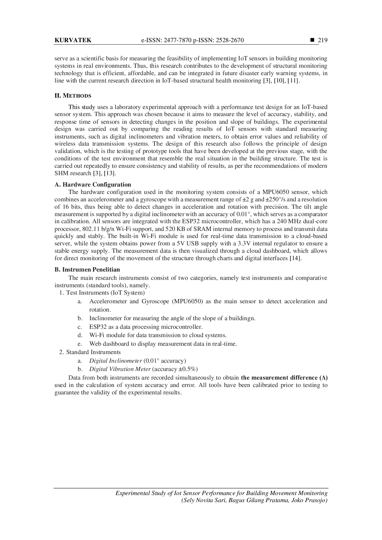 JURIS Experimental Study of IoT Sensor Performance for Building Movement Monitoring