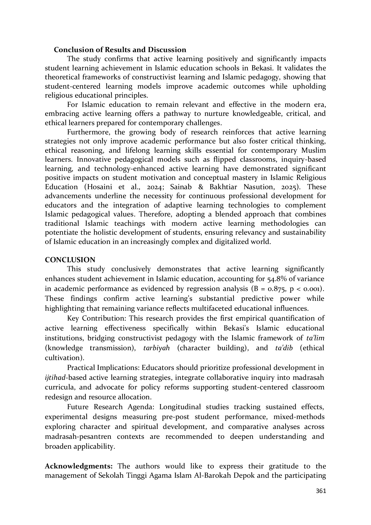 JURIS The Effectiveness of Active Learning in Improving Student Achievement in Islamic Education Institutions