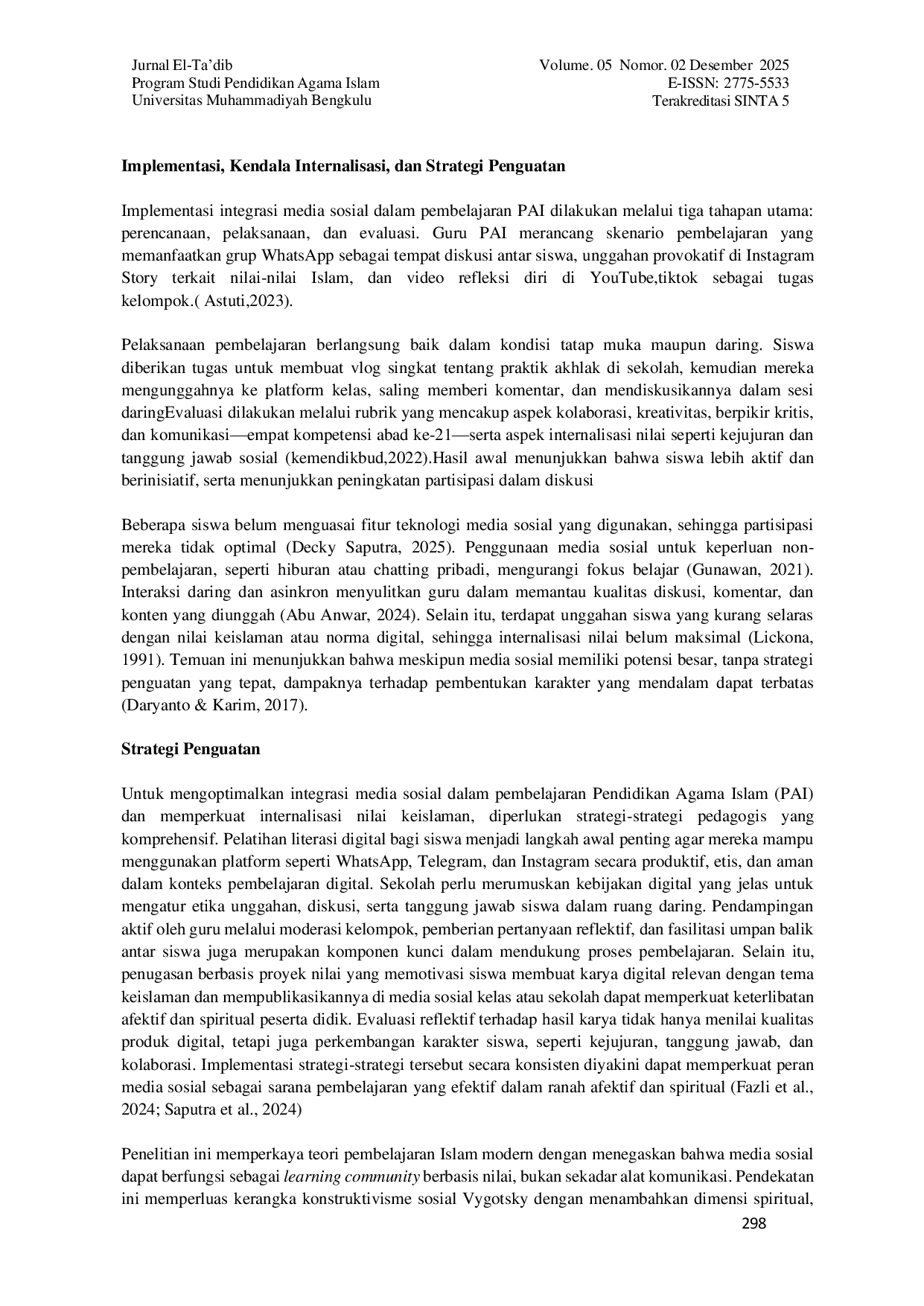 JURIS Integrasi Media Sosial untuk Meningkatkan Pembelajaran Antar Siswa pada Pembelajaran PAI