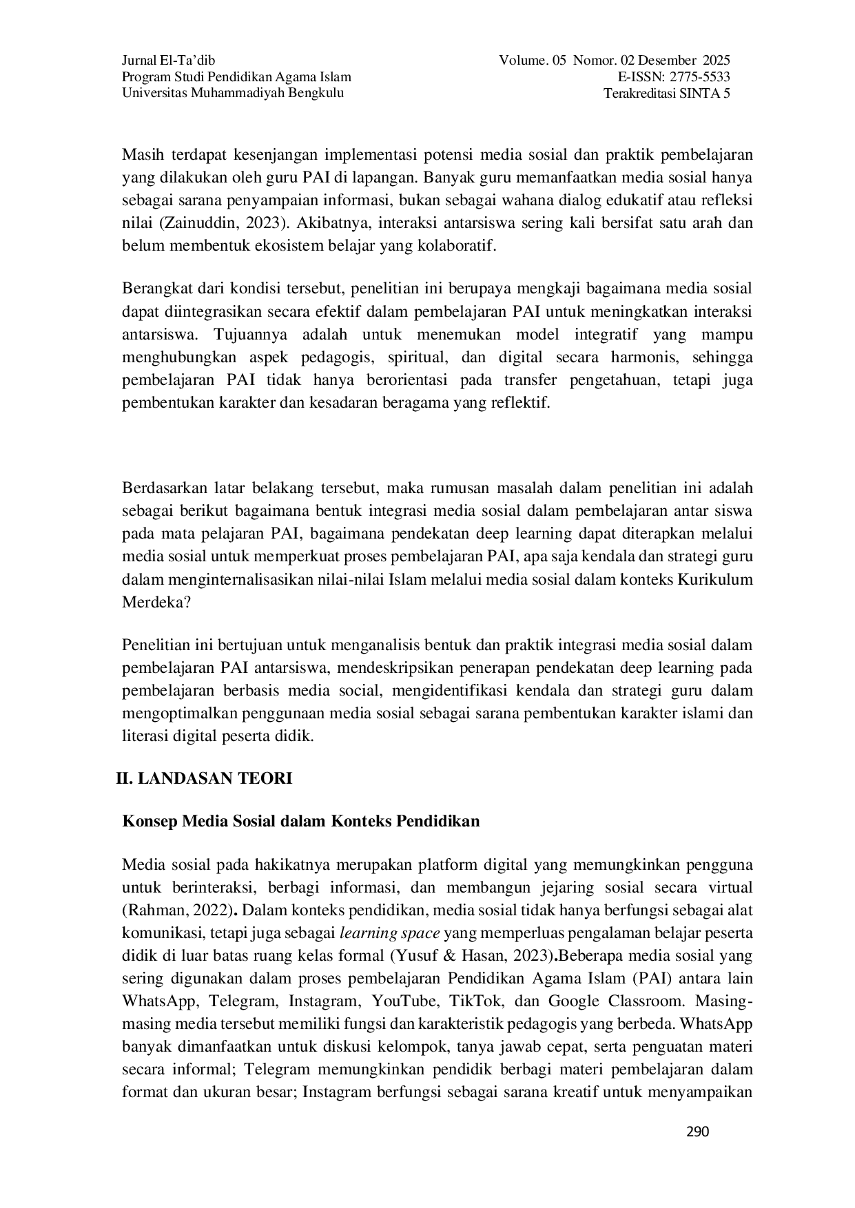 JURIS Integrasi Media Sosial untuk Meningkatkan Pembelajaran Antar Siswa pada Pembelajaran PAI