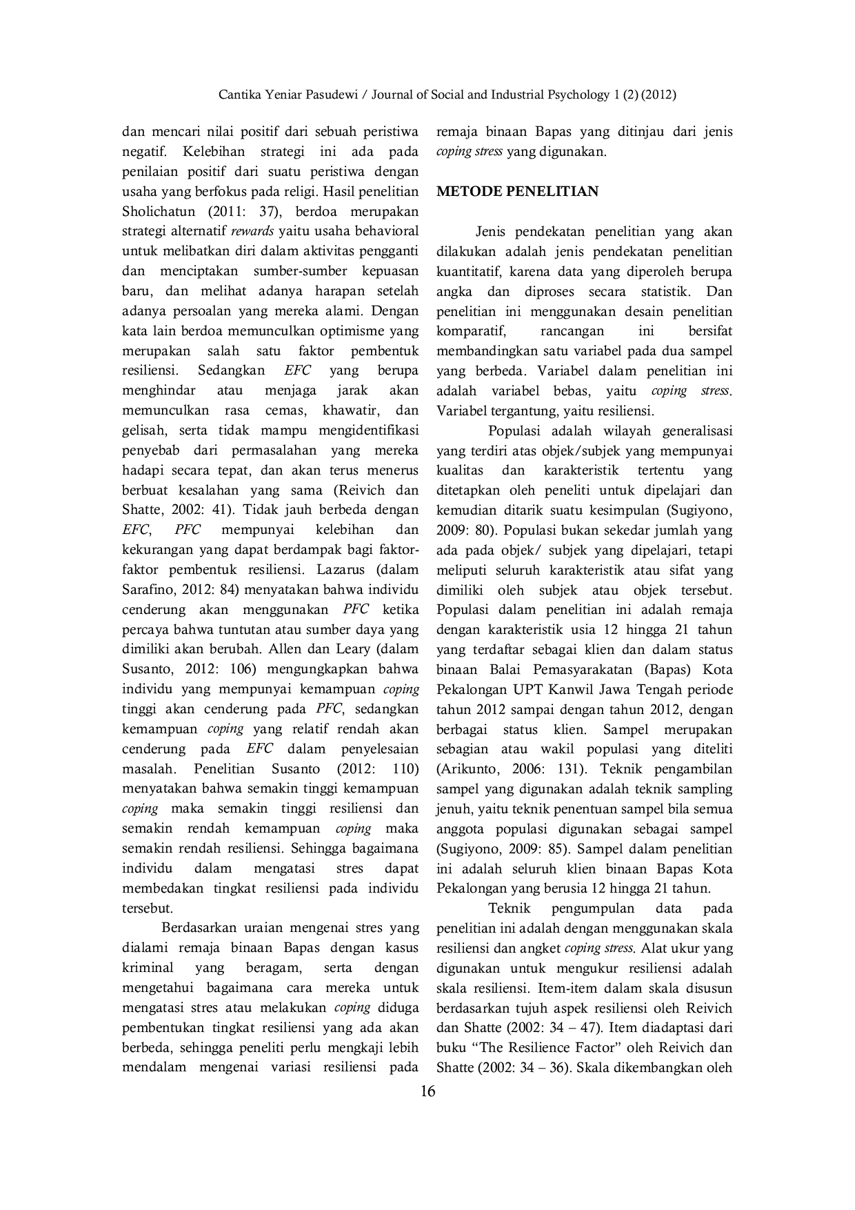 JURIS Resiliensi pada Remaja Binaan Bapas Ditinjau dari Coping Stress