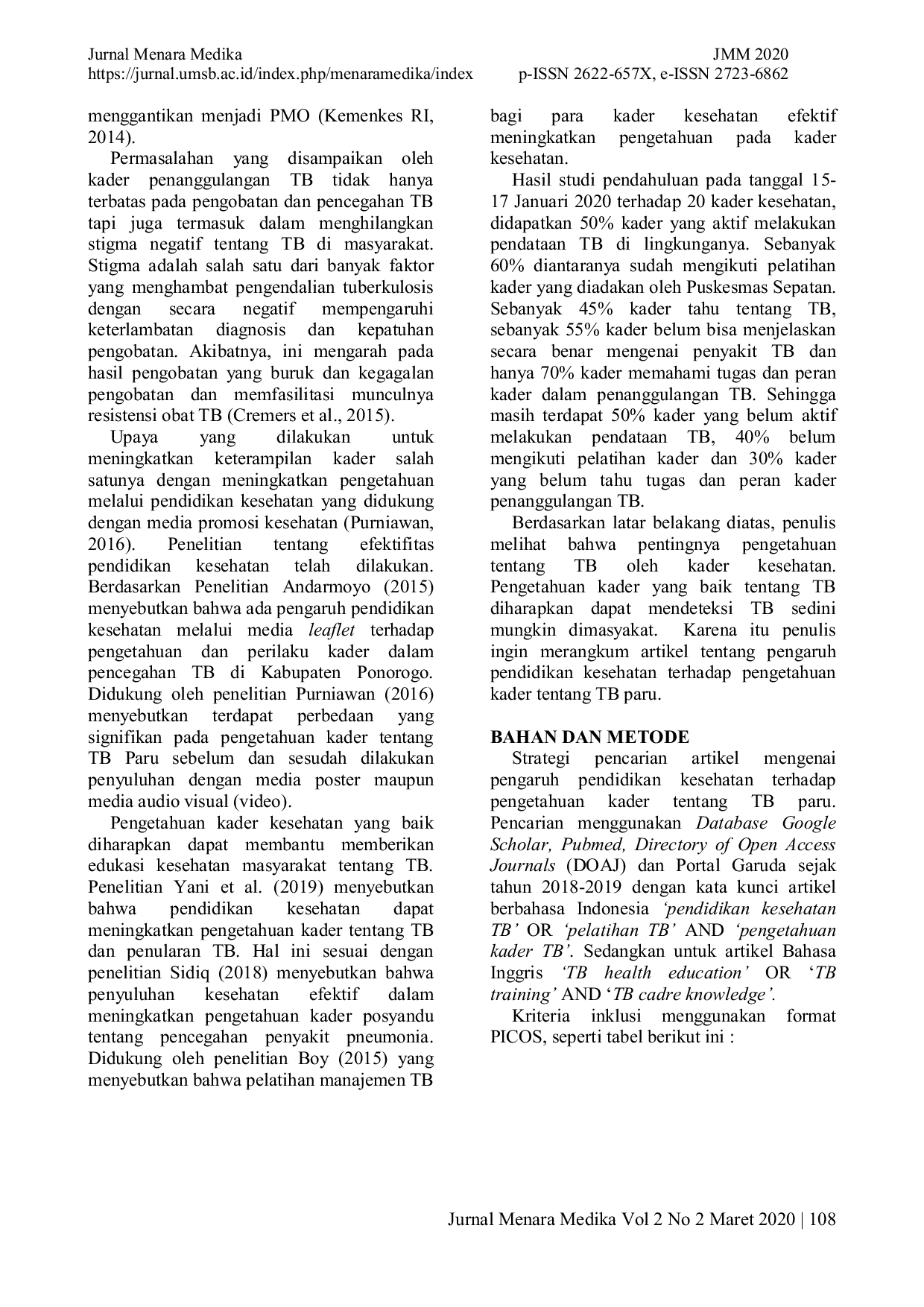 JURIS PENGARUH PENDIDIKAN KESEHATAN TUBERKULOSIS TERHADAP PENGETAHUAN KADER TENTANG TUBERKULOSIS PARU A LITERATURE REVIEW