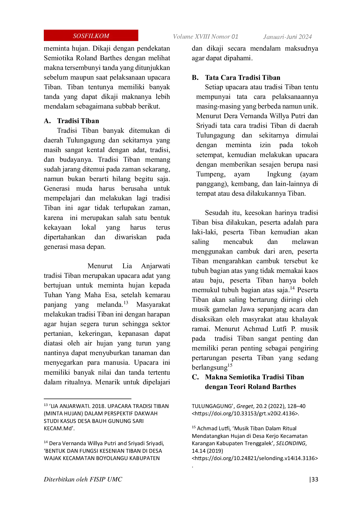 JURIS Kajian Semiotika dalam Tradisi Tiban dari Masyarakat Tulungagung dan Sekitarnya