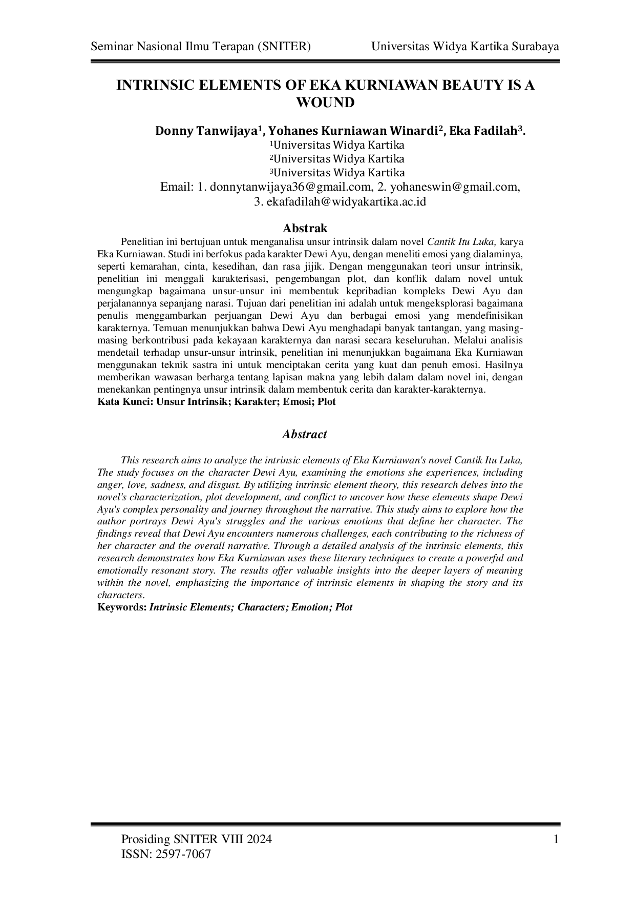 JURIS Intrinsic Elements of Eka Kurniawan Beauty Is a Wound