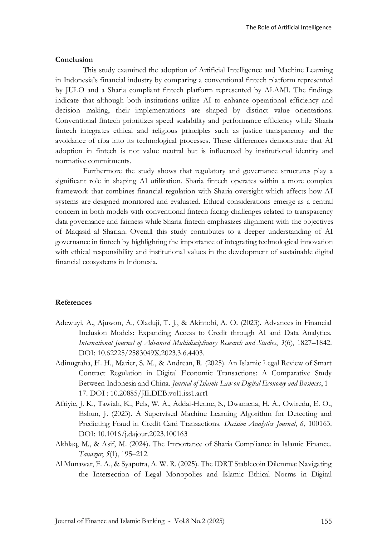 JURIS Artificial Intelligence and Machine Learning in Financial Industry Transformation A Comparative Analysis of Conventional and Sharia Fintech in Indonesia