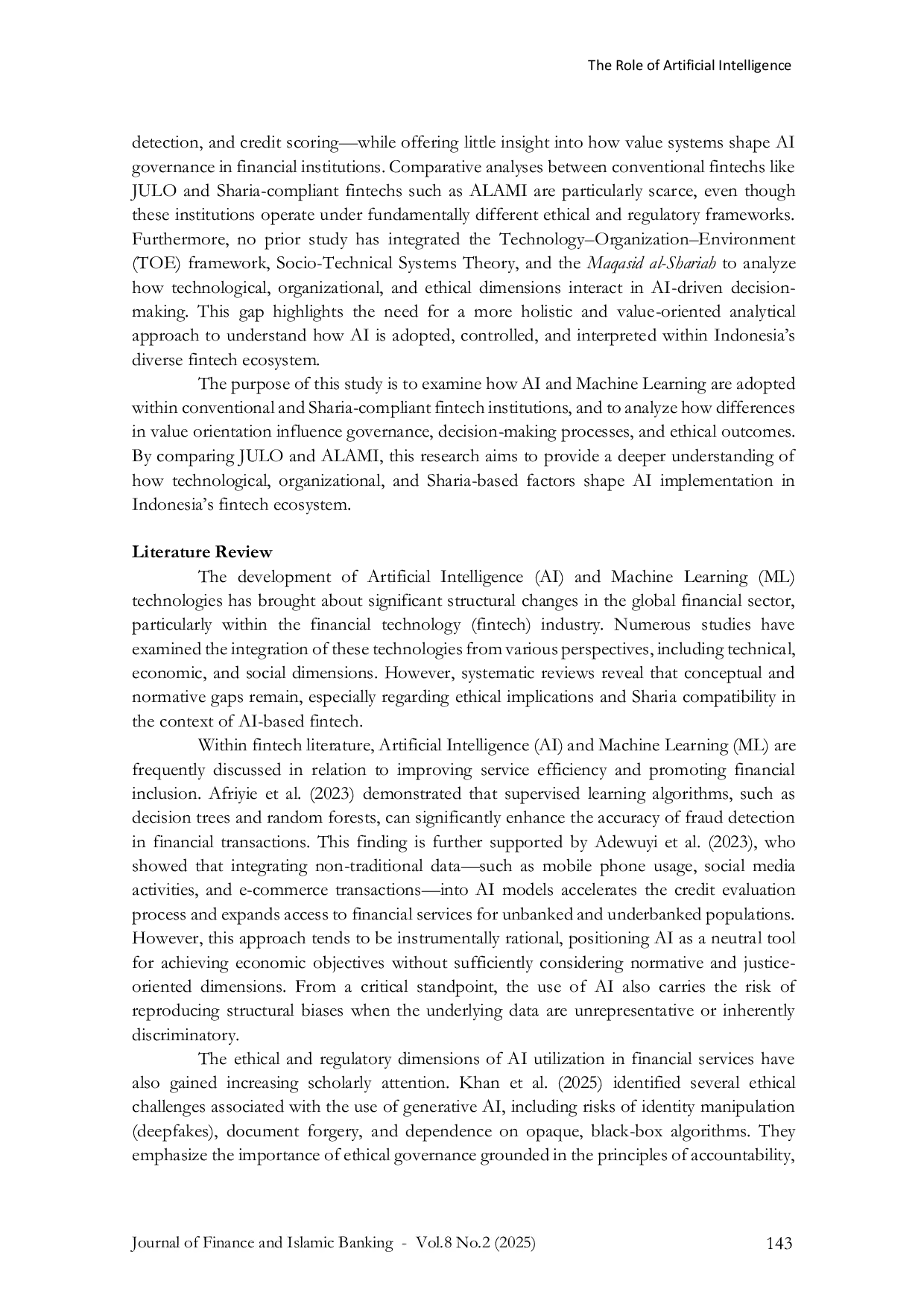 JURIS Artificial Intelligence and Machine Learning in Financial Industry Transformation A Comparative Analysis of Conventional and Sharia Fintech in Indonesia
