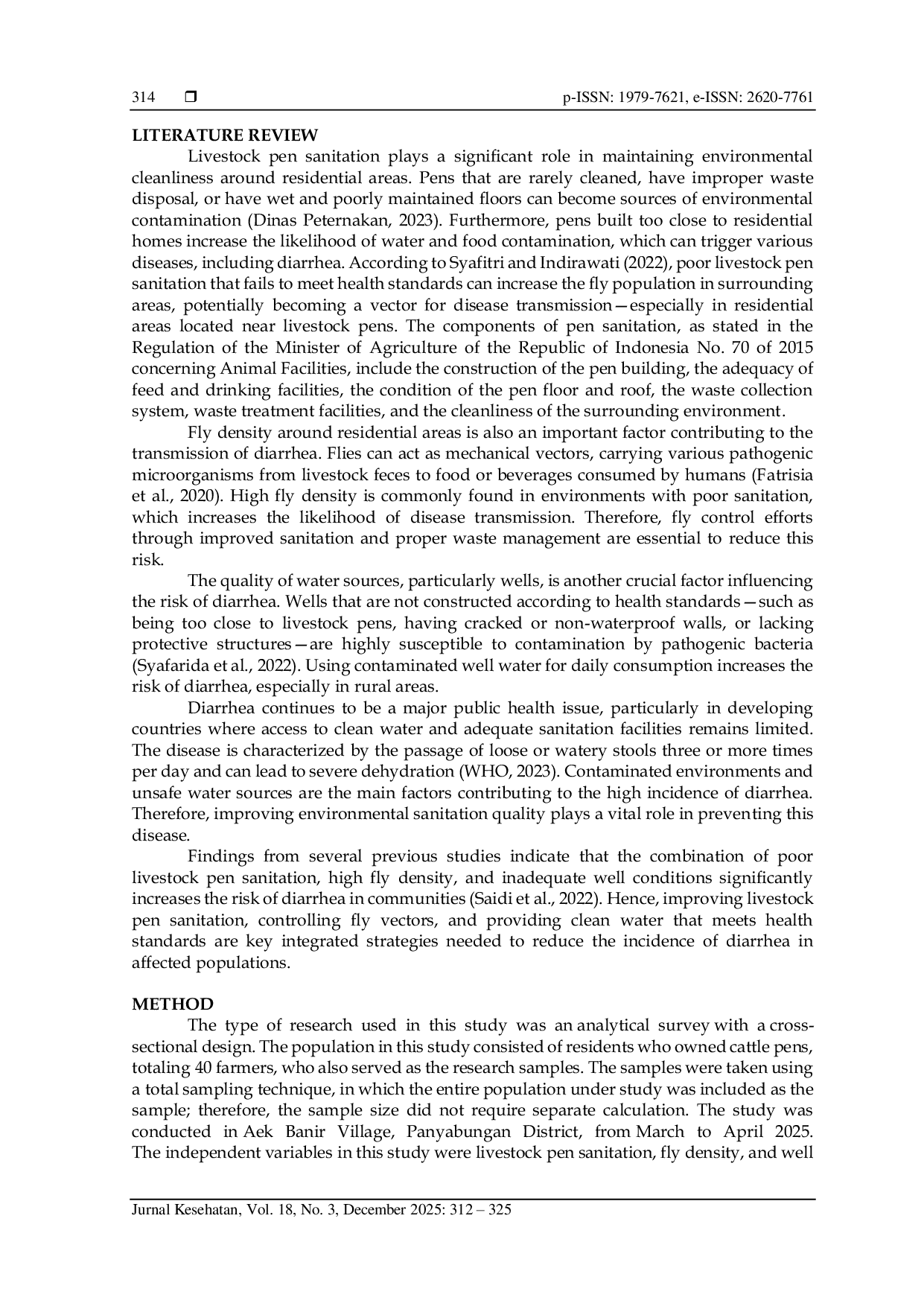 JURIS Relationship between Livestock Pen Sanitation Fly Density Well Conditions and Diarrhea Incidence in Aek Banir Village Panyabungan District