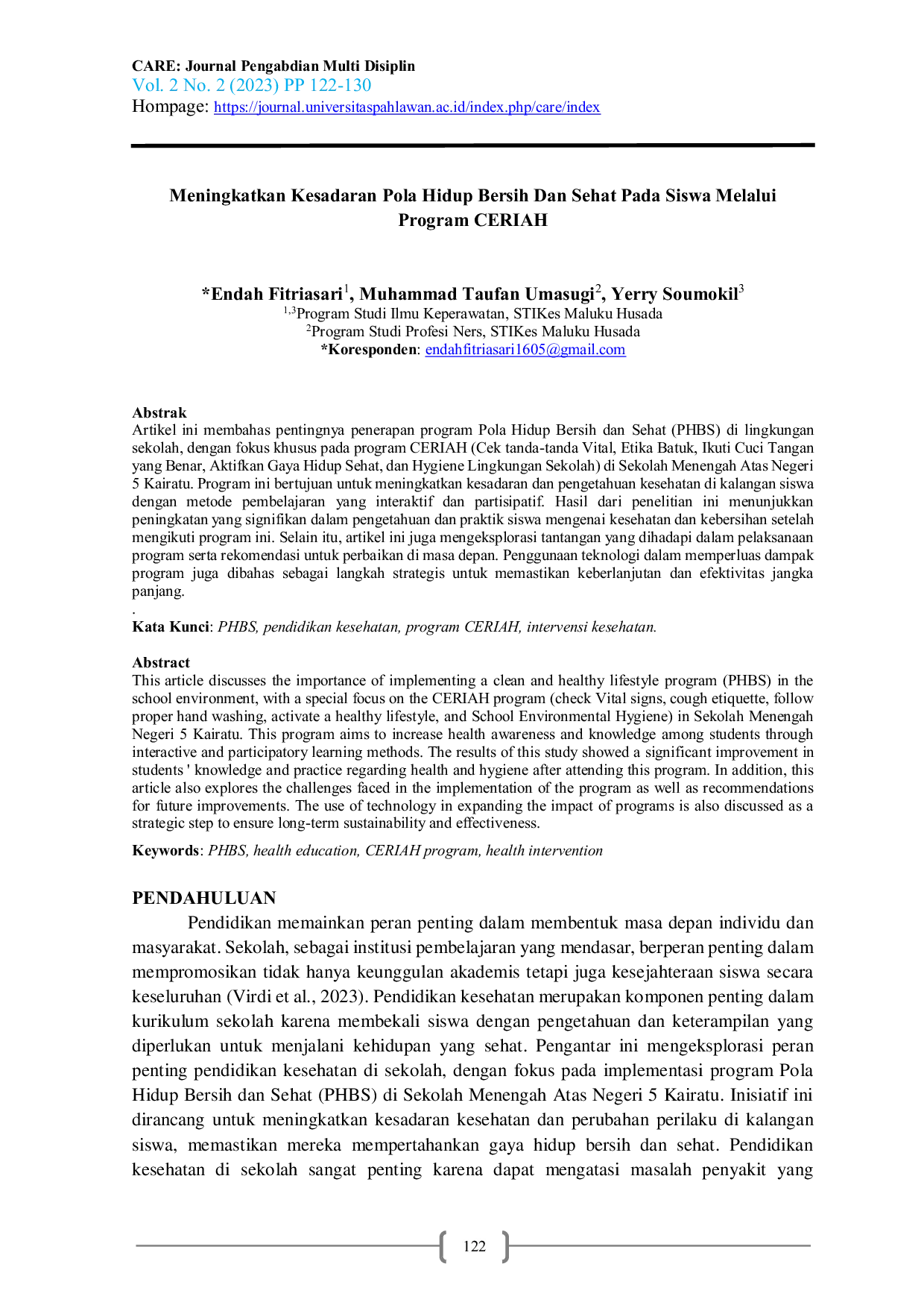 JURIS Meningkatkan Kesadaran Pola Hidup Bersih Dan Sehat Pada Siswa Melalui Program CERIAH