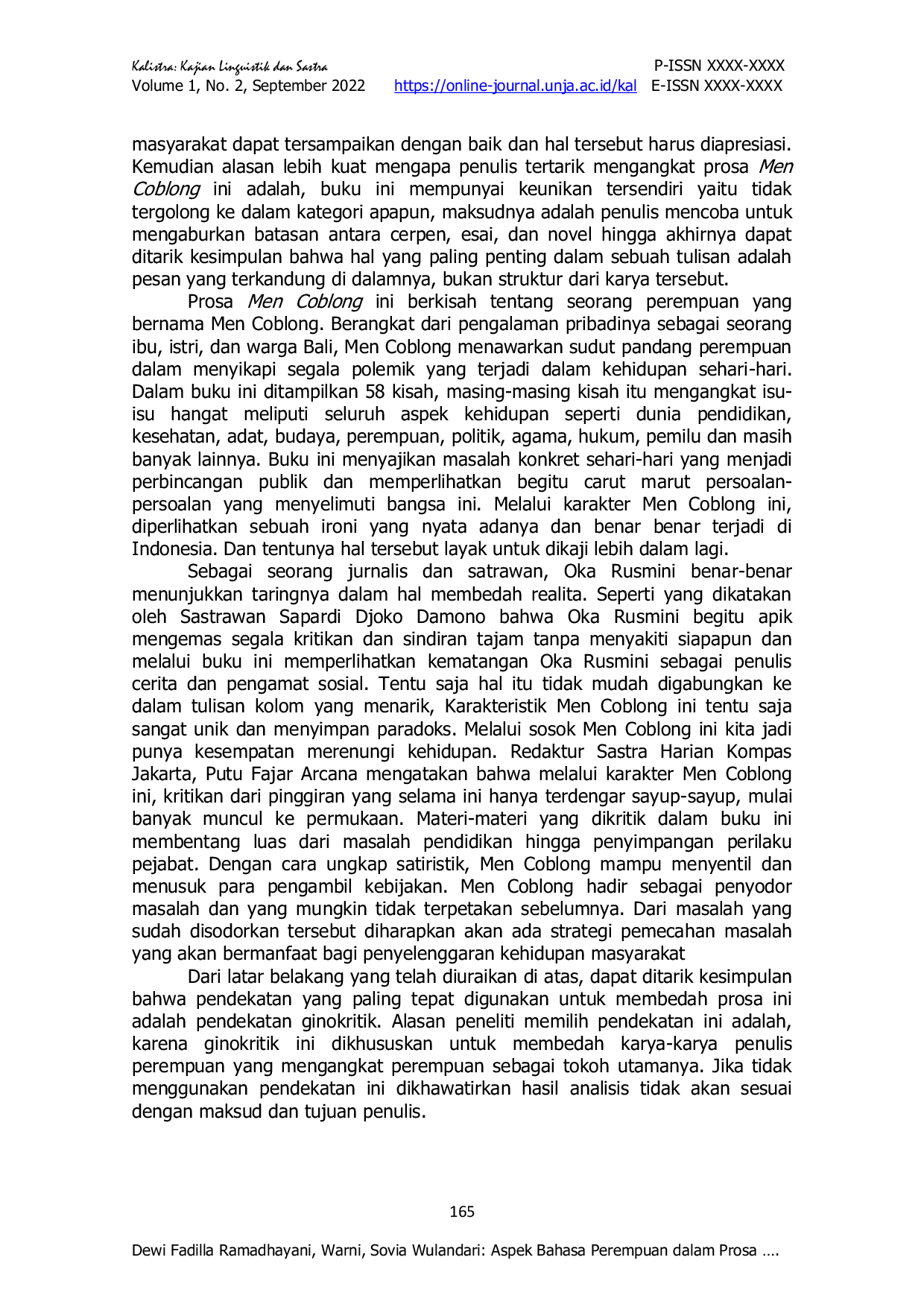 JURIS Aspek Bahasa Perempuan dalam Prosa Men Coblong Karya Oka Rusmini Kajian Ginokritik