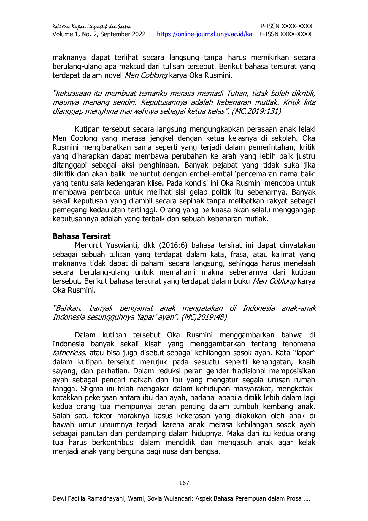 JURIS Aspek Bahasa Perempuan dalam Prosa Men Coblong Karya Oka Rusmini Kajian Ginokritik