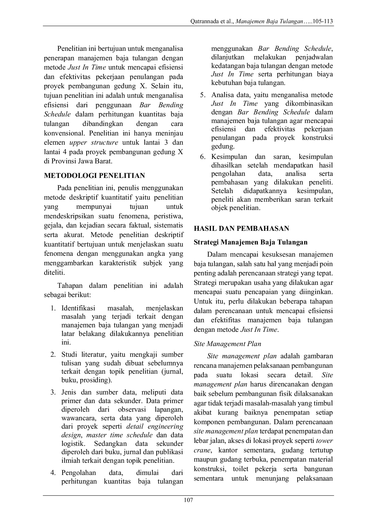 JURIS Manajemen Baja Tulangan dengan Metode Just In Time dengan Kombinasi Bar Bending Schedule Studi Kasus Proyek Gedung X Provinsi Jawa Barat