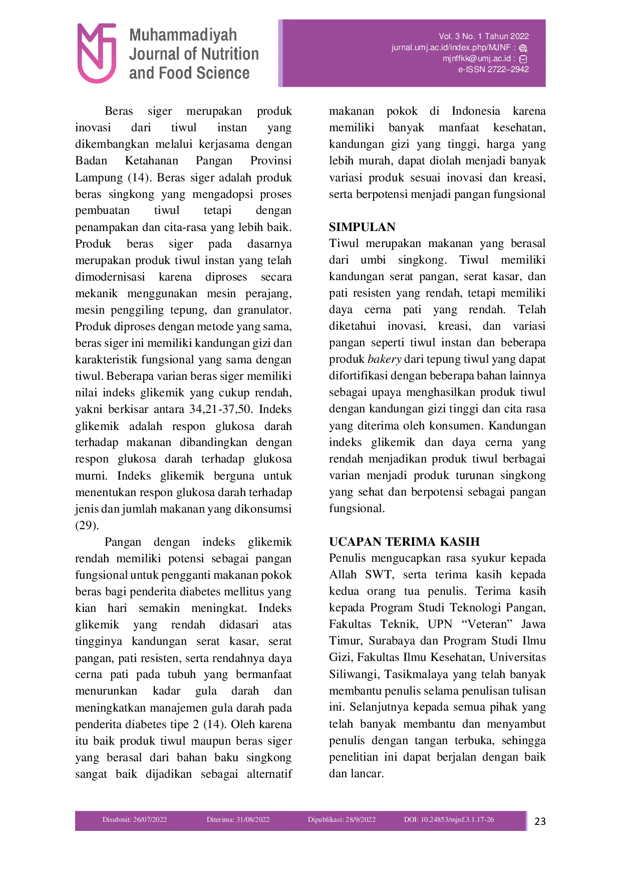 JURIS Potensi Tiwul dalam Upaya Diversifikasi Pangan serta Perkembangan Inovasinya Sebagai Pangan Fungsional