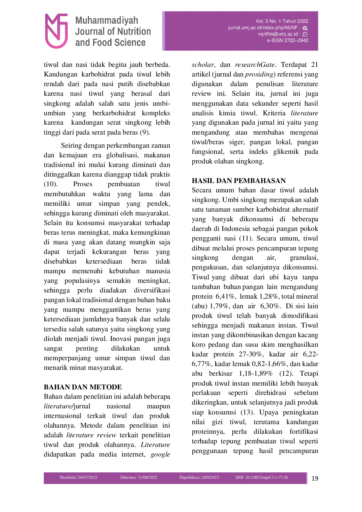 JURIS Potensi Tiwul dalam Upaya Diversifikasi Pangan serta Perkembangan Inovasinya Sebagai Pangan Fungsional