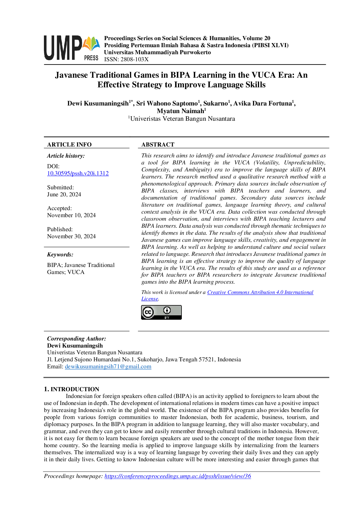 JURIS Javanese Traditional Games in BIPA Learning in the VUCA Era An Effective Strategy to Improve Language Skills