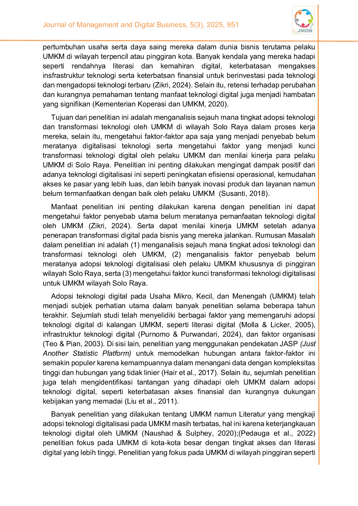 JURIS Transformasi digital UMKM Analisis implikasi kinerja melalui adopsi teknologi berbasis TOE framework