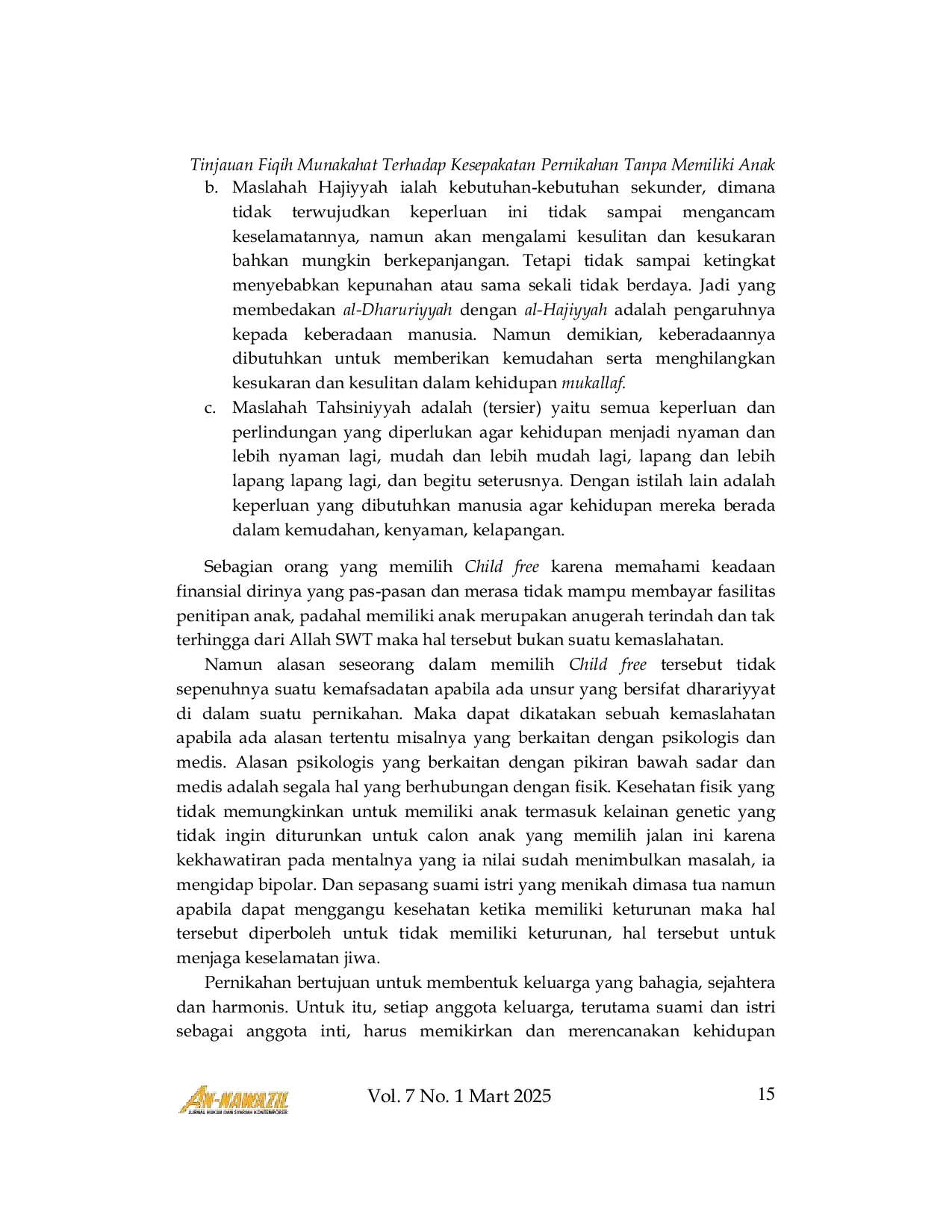 JURIS Tinjauan Fiqih Munakahat Terhadap Kesepakatan Pernikahan Tanpa Memiliki Anak Child Free