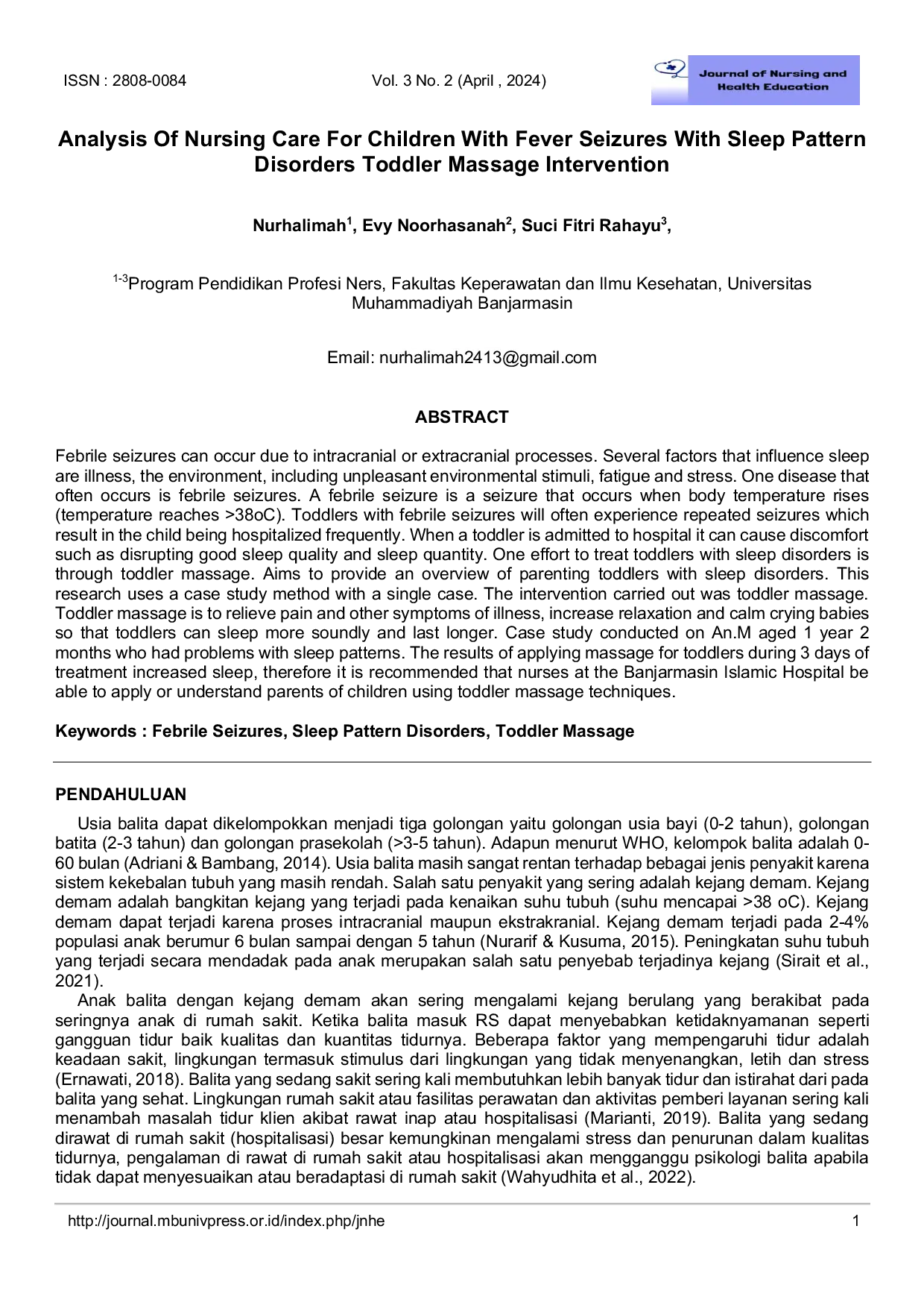 JURIS Analysis Of Nursing Care For Children With Fever Seizures With Sleep Pattern Disorders Toddler Massage Intervention