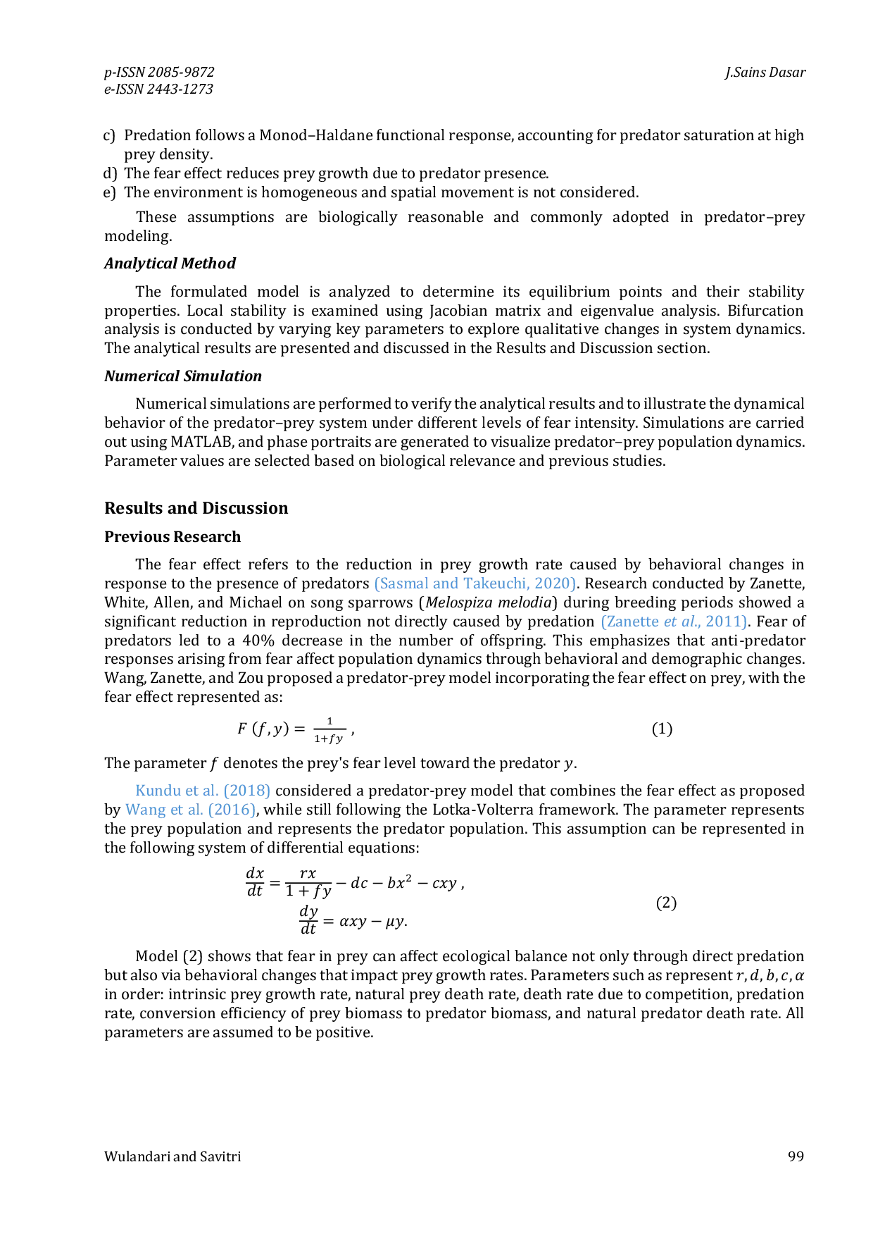 JURIS Predator prey Model with Monod Haldane Functional Response and Fear Effect on Prey Dynamics