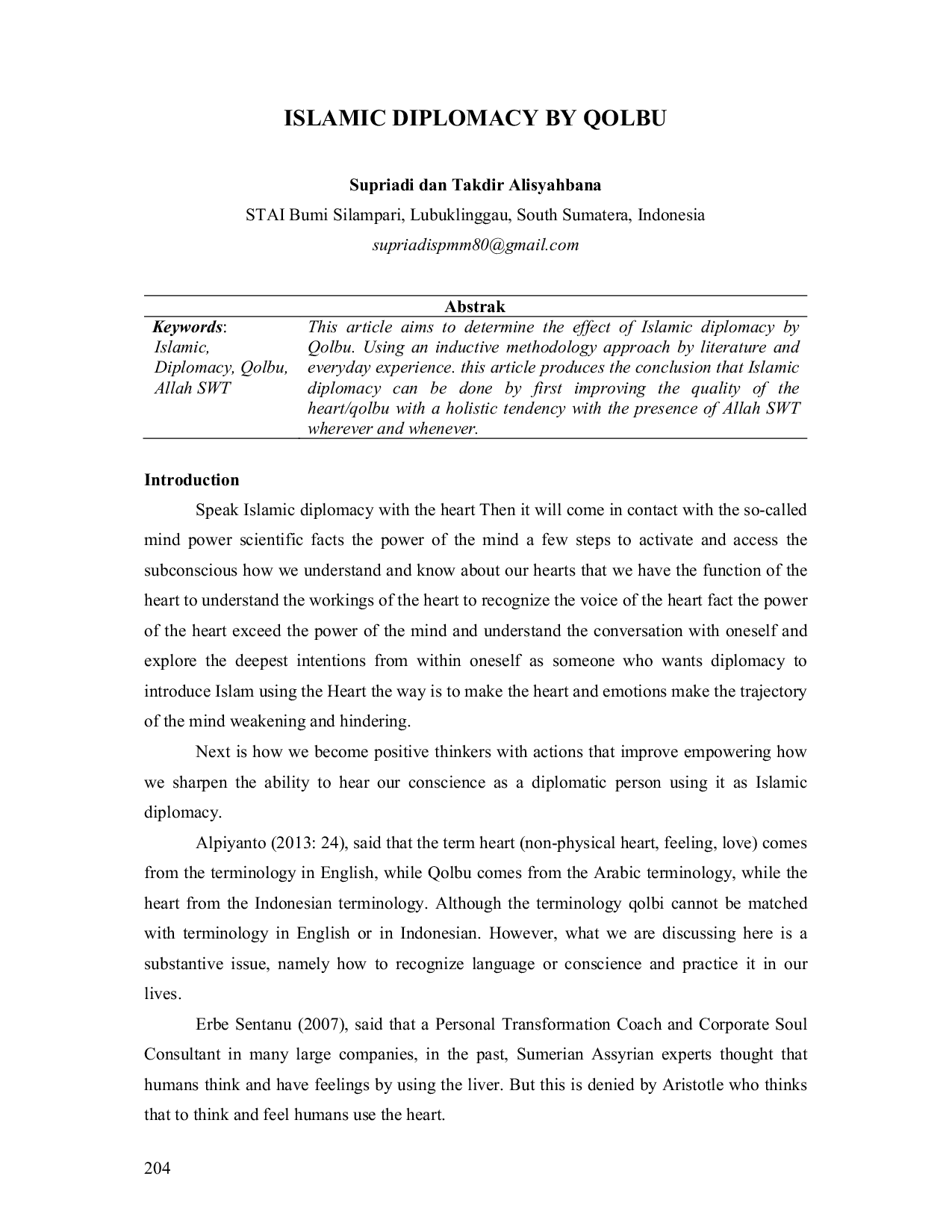 JURIS Diplomasi Islam Oleh Qolbu