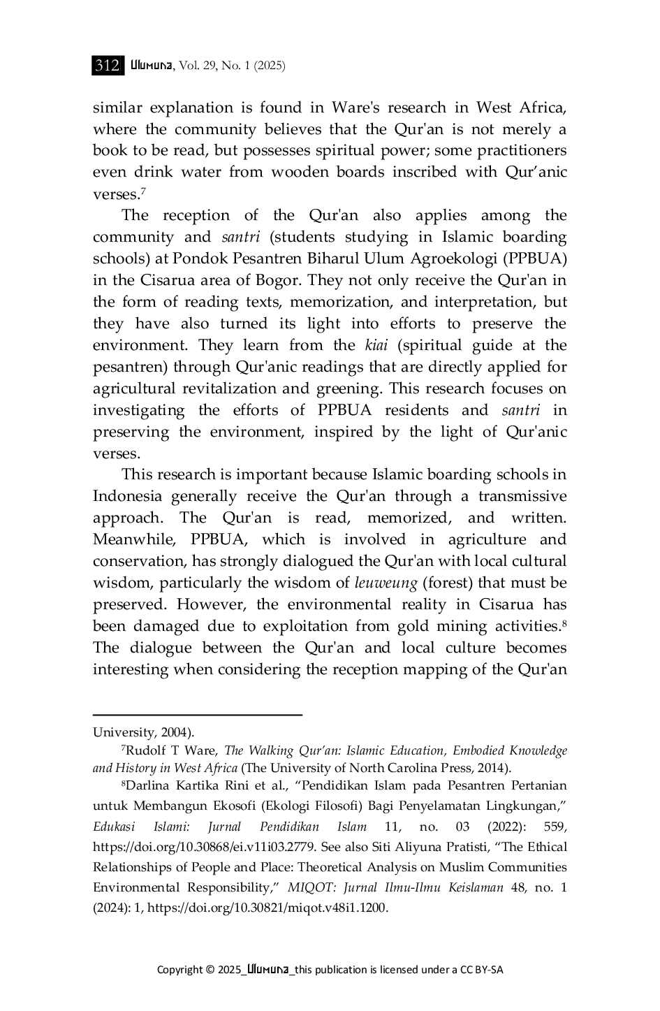 JURIS The Qur an and the Earth Qur anic Reception Among Pesantren Residents toward Environmental Conservation