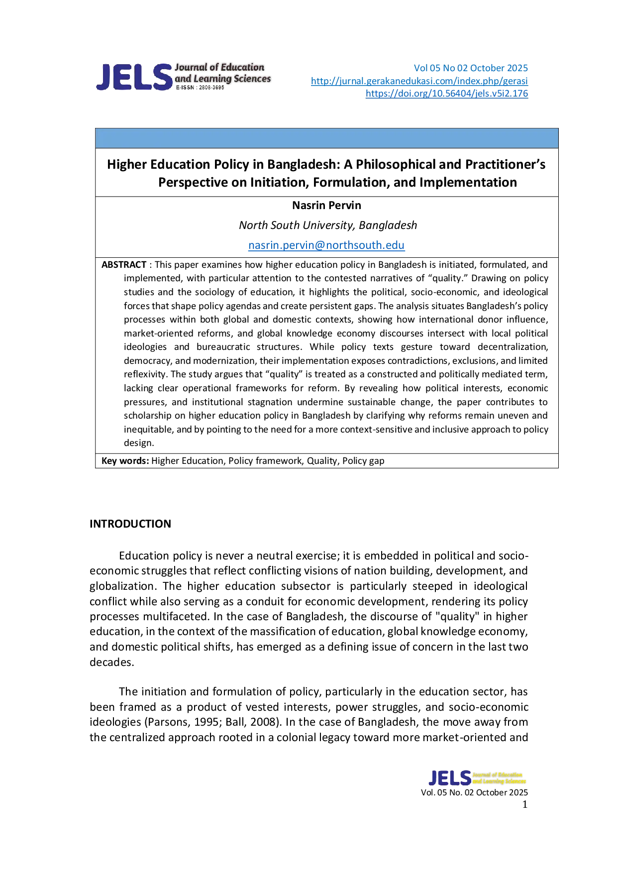 JURIS Higher Education Policy in Bangladesh A Philosophical and Practitioner s Perspective on Initiation Formulation and Implementation