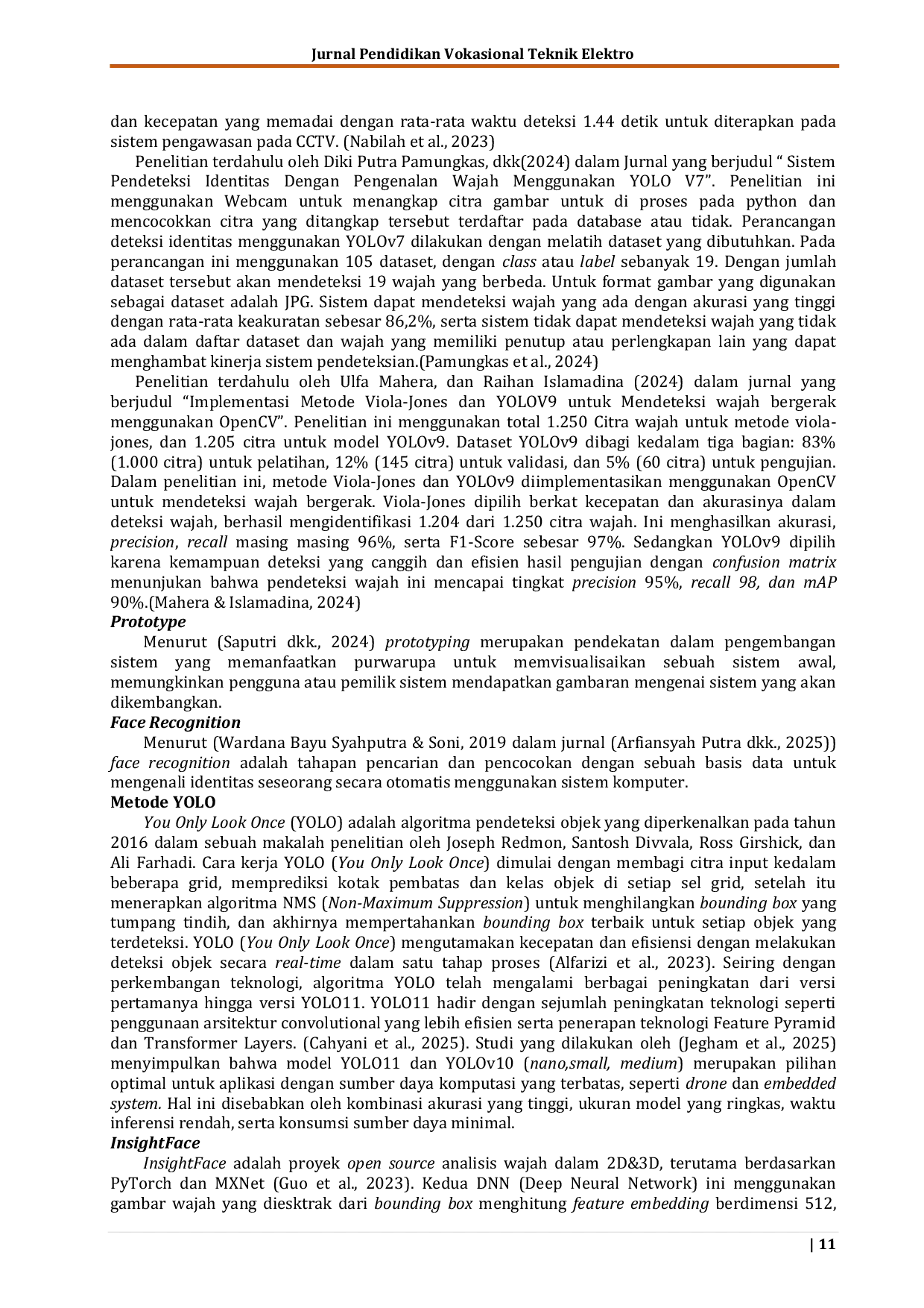 JURIS Rancang Bangun Prototype Face Recognition Berbasis YOLO11 dengan Menggunakan Raspberry Pi