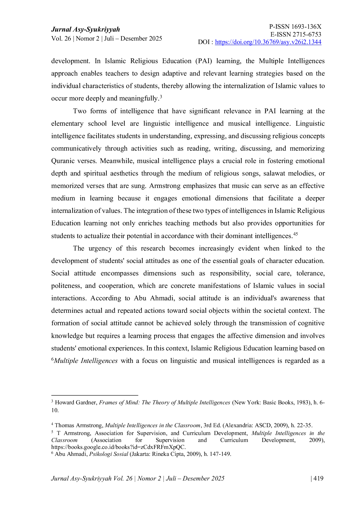 JURIS IMPLEMENTATION OF ISLAMIC RELIGIOUS EDUCATION LEARNING BASED ON MULTIPLE INTELLIGENCES Case Study at Al Azhar 45 Islamic Elementary School Palembang