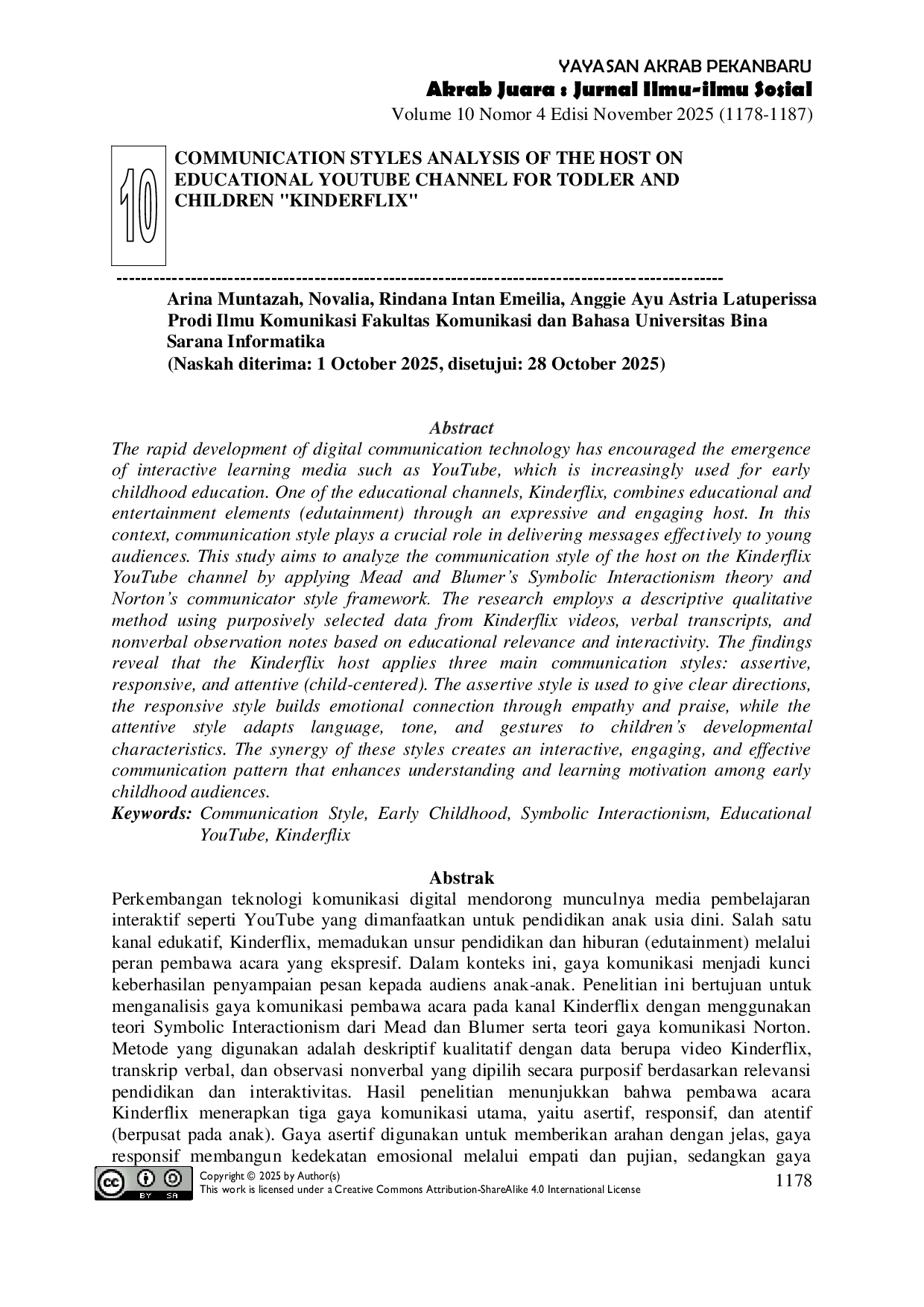 JURIS Communication Styles Analysis Of The Host On Educational Youtube Channel For Todler And Children Kinderflix